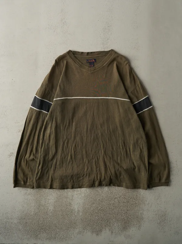 Vintage Y2K Green Striped Thermal Long Sleeve (XL/XXL) sold by Rebalance Vintage
