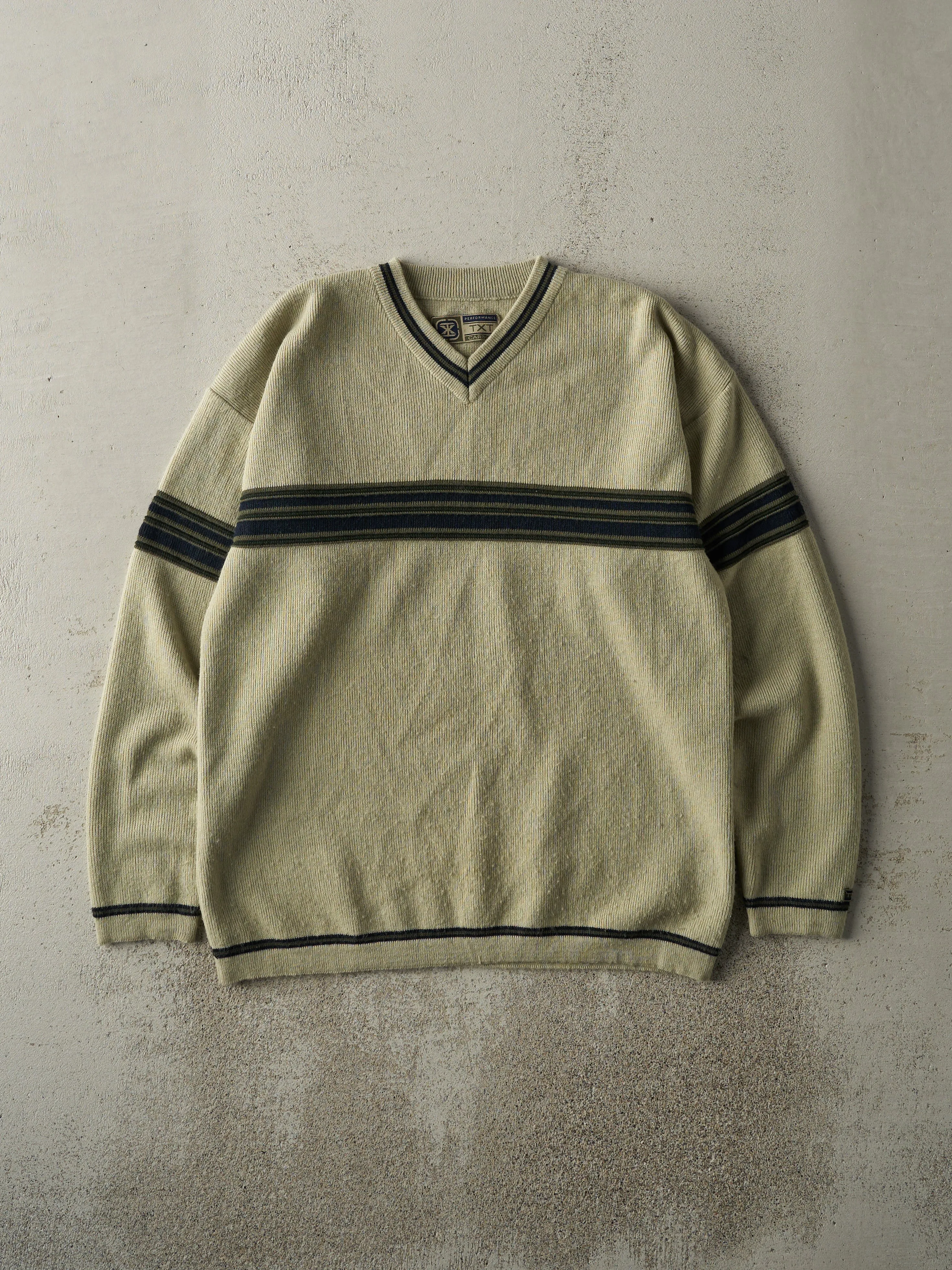 Vintage Y2K Green Striped Thermal Long Sleeve (S/M) sold by Rebalance Vintage