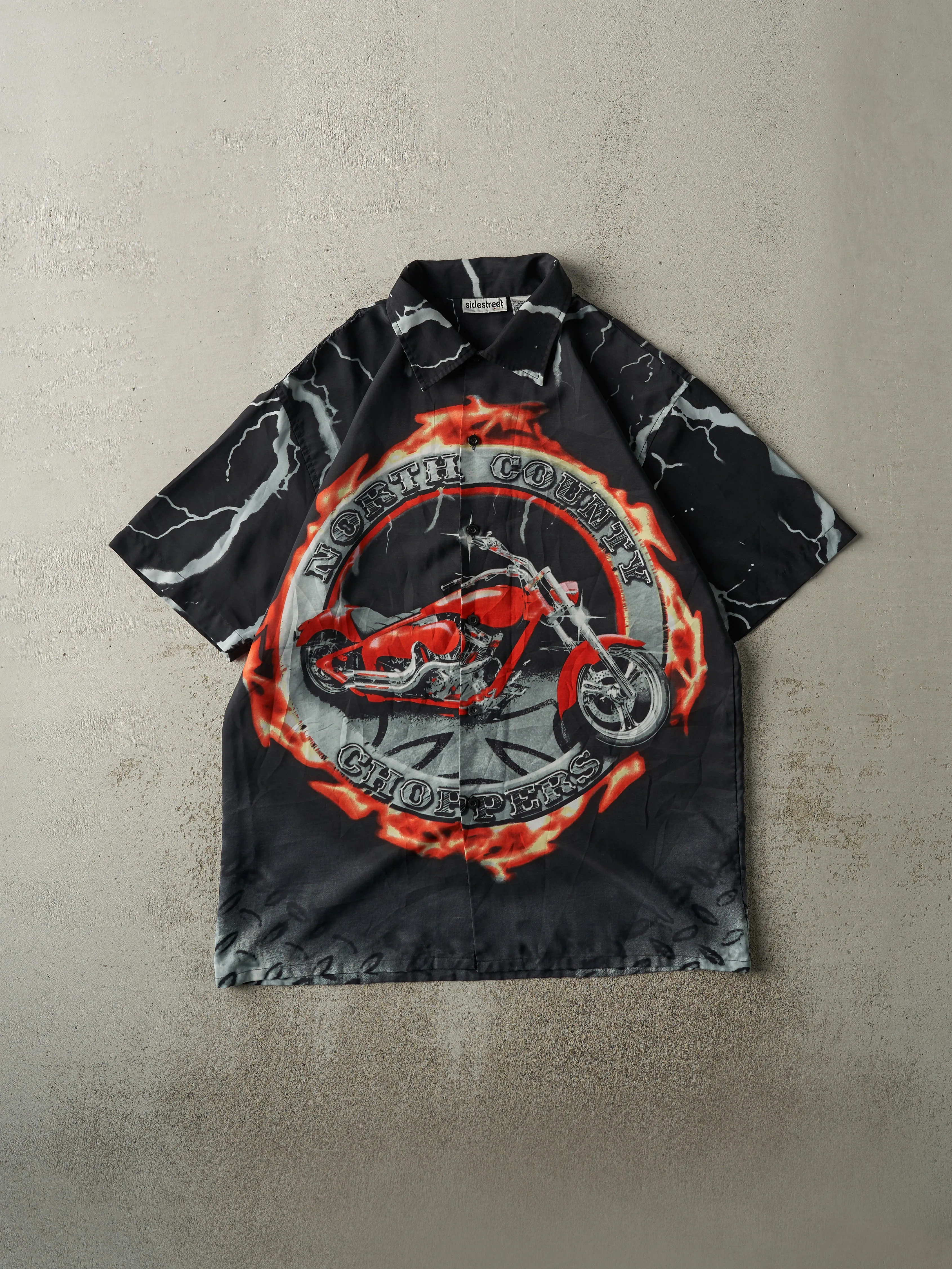 Vintage Y2K Black North County Choppers Short Sleeve Button Up (XL) sold by Rebalance Vintage