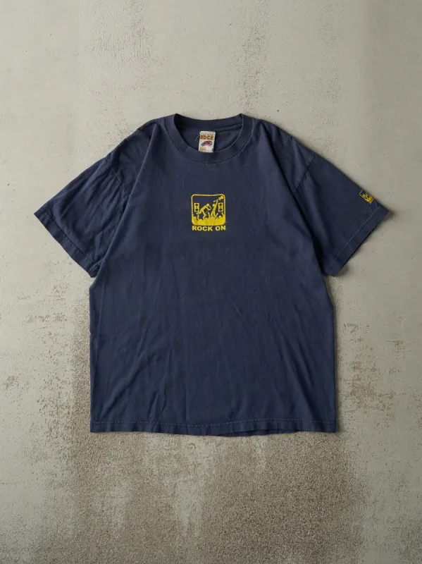 Vintage Y2K Navy Blue "Rock On" Tee (M) sold by Rebalance Vintage