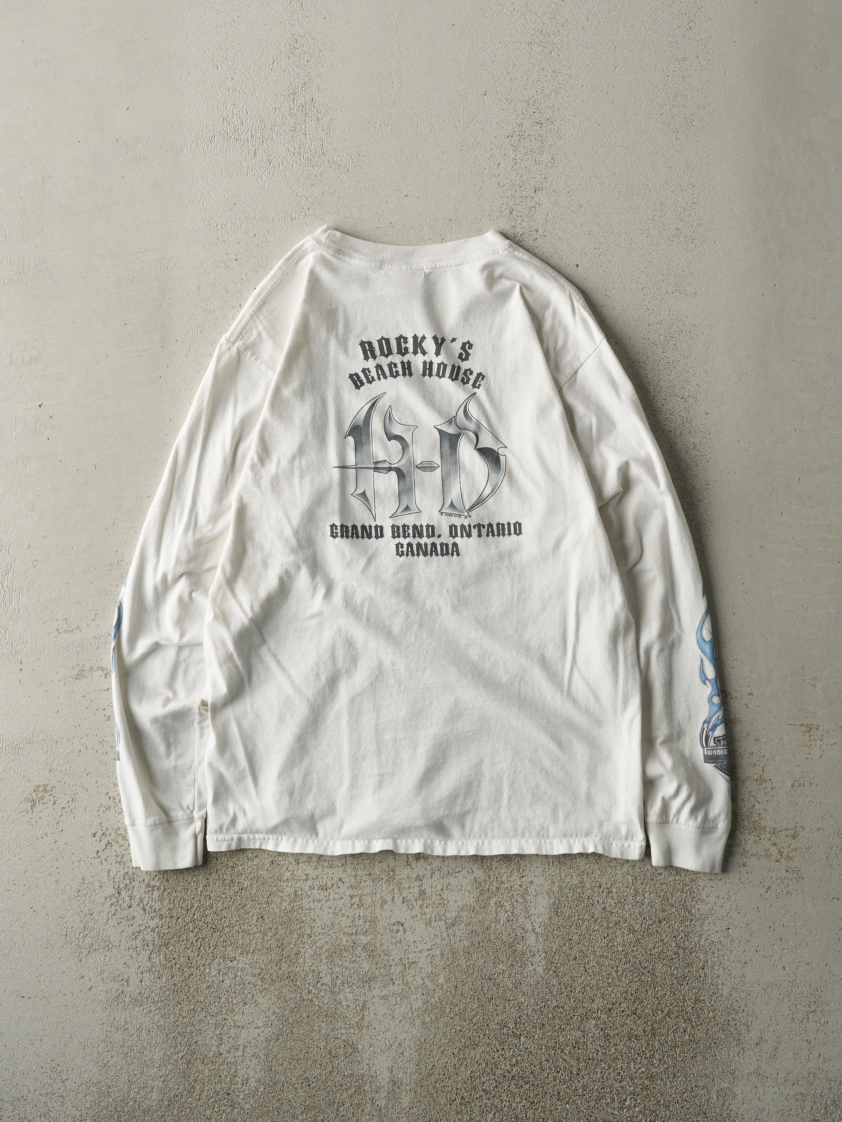 Vintage 04' White Grand Bend Ontario Harley Davidson Long Sleeve (S) sold by Rebalance Vintage product image thumbnail 2