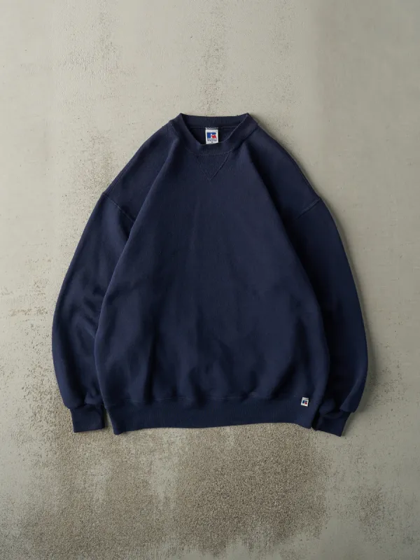 Vintage 90s Navy Blue Blank Russell Athletic Crewneck (L) sold by Rebalance Vintage