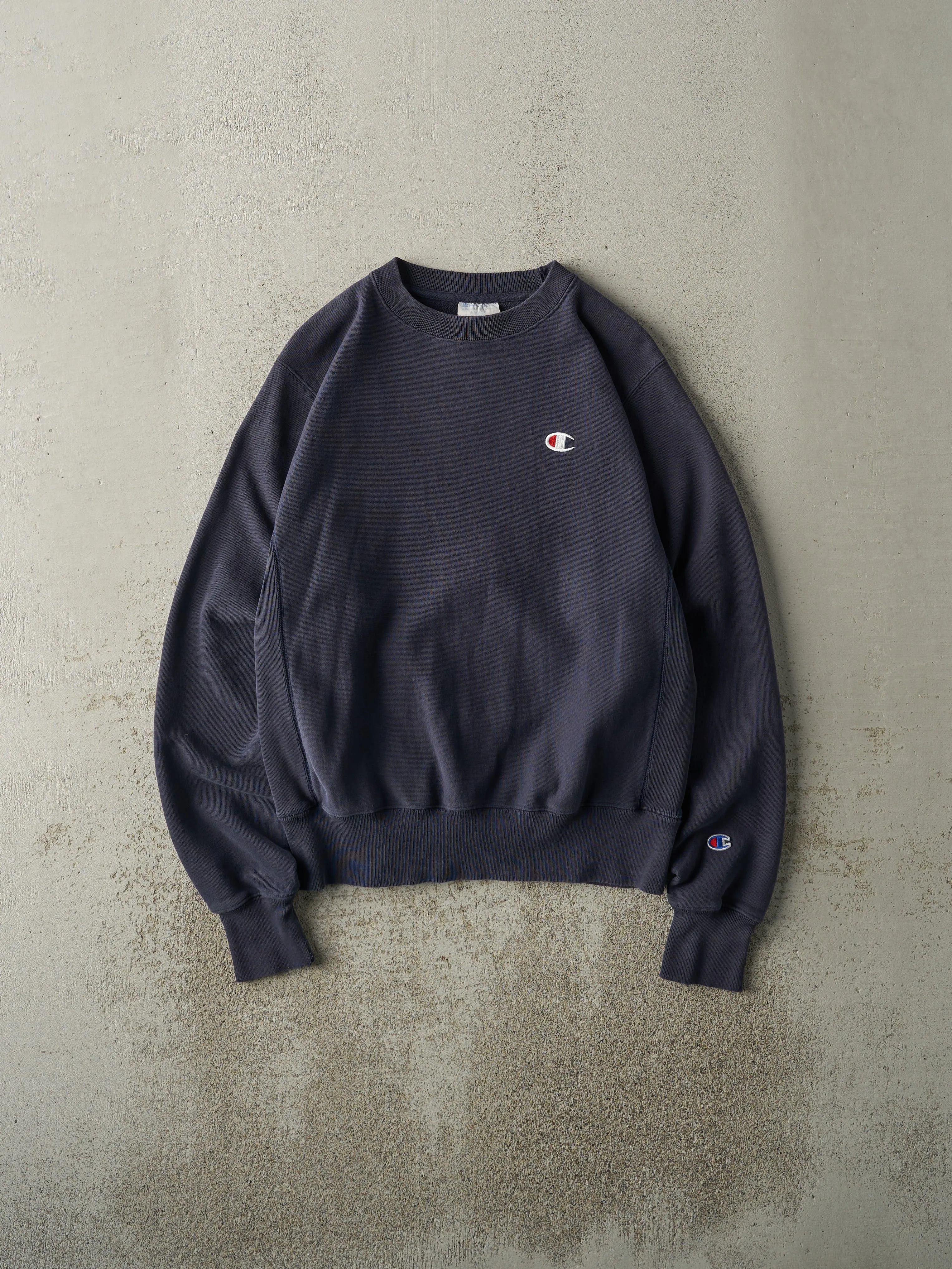 Vintage Y2K Navy Blue Champion Reverse Weave Crewneck (S/M) sold by Rebalance Vintage