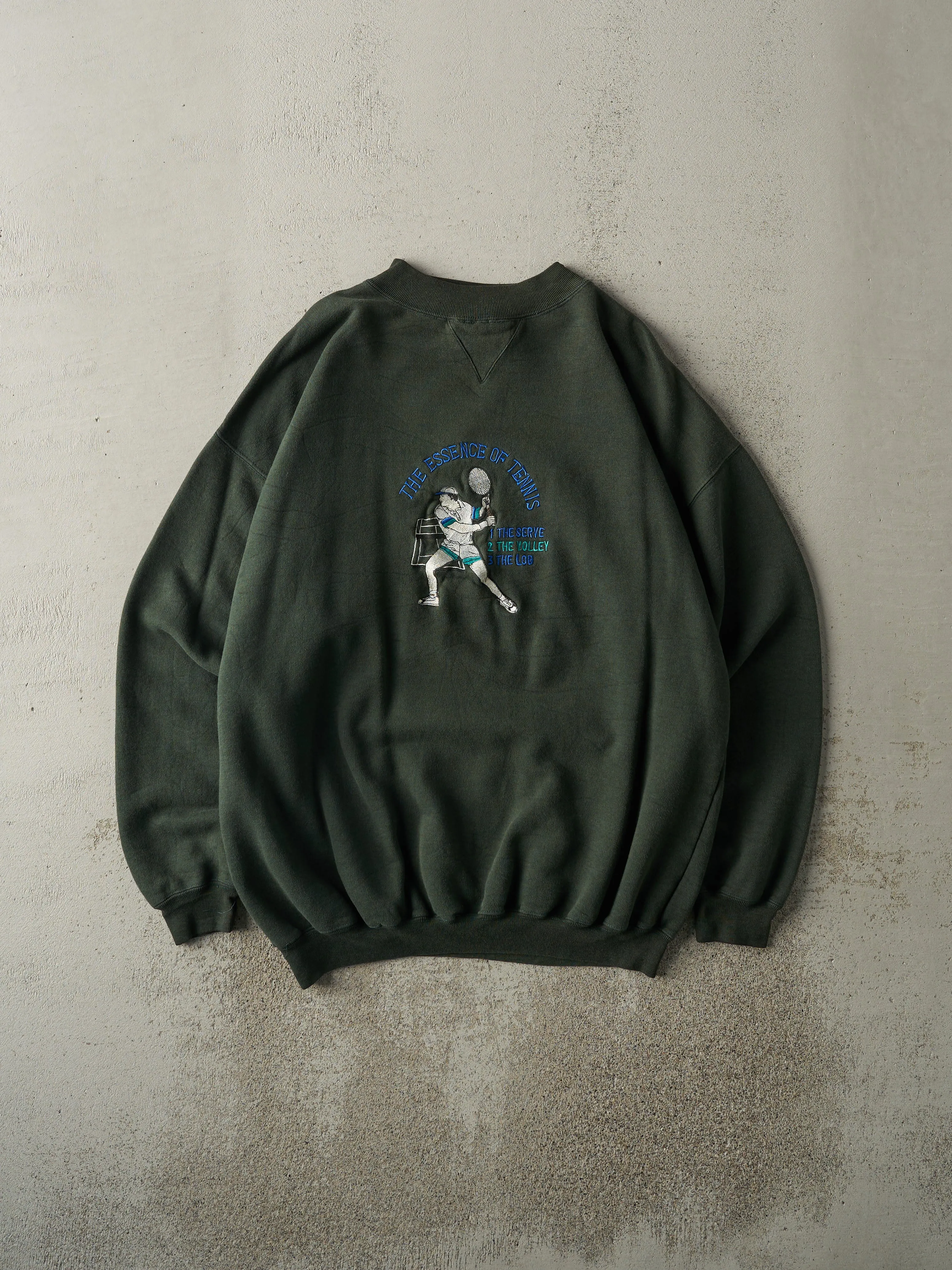 Vintage 90s Green Embroidered Essence of Tennis Crewneck (L) sold by Rebalance Vintage