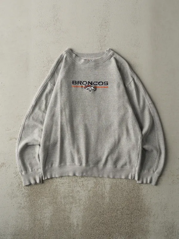 Vintage 90s Grey Embroidered Denver Broncos Textured Crewneck (M/L) sold by Rebalance Vintage