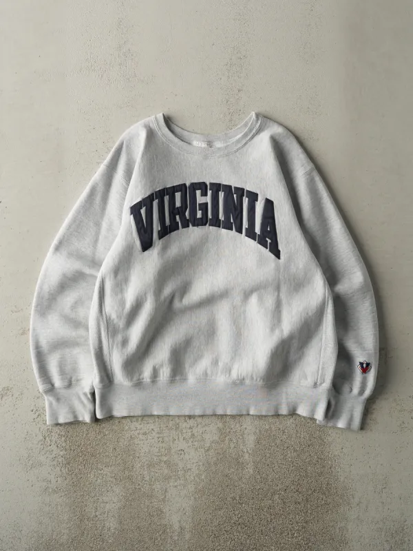 Vintage 90s Heather Grey University of Virginia Crewneck (L) sold by Rebalance Vintage