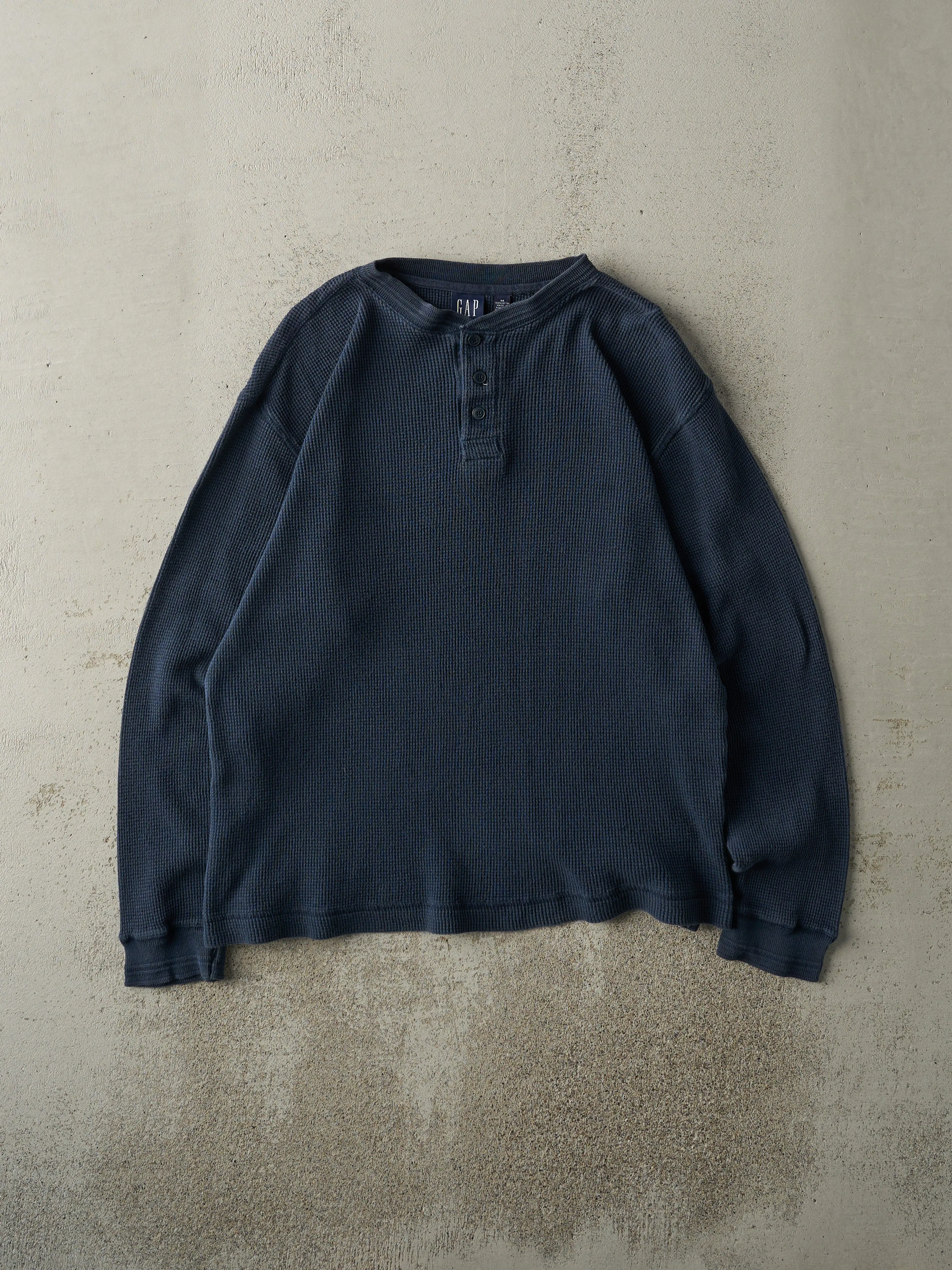 Vintage Y2K Navy Blue Gap Quarter Button Thermal Long Sleeve (M) sold by Rebalance Vintage
