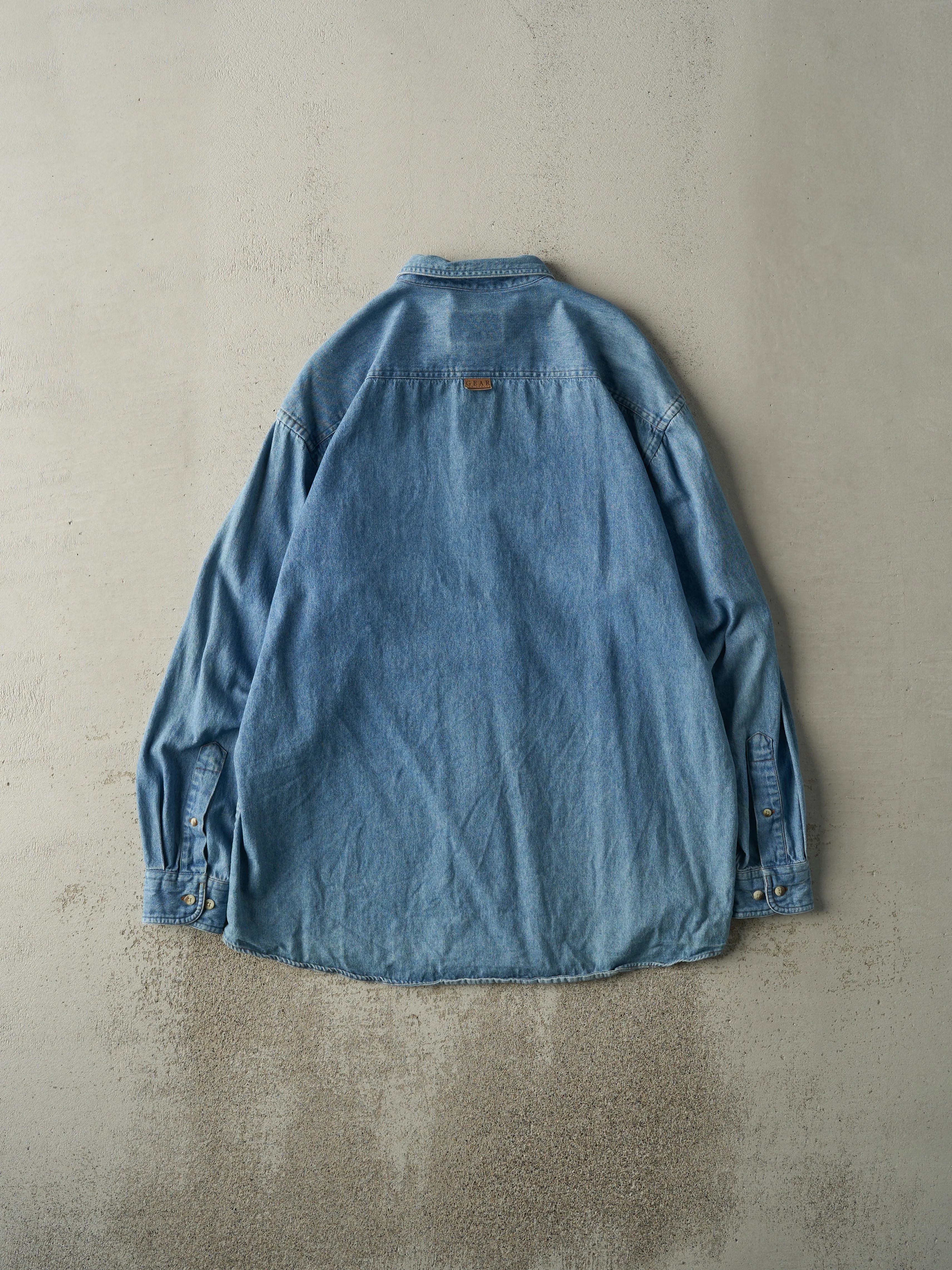 Vintage 90s Denim Embroidered Wisconsin Badgers Football Button Up (L) sold by Rebalance Vintage product image thumbnail 2