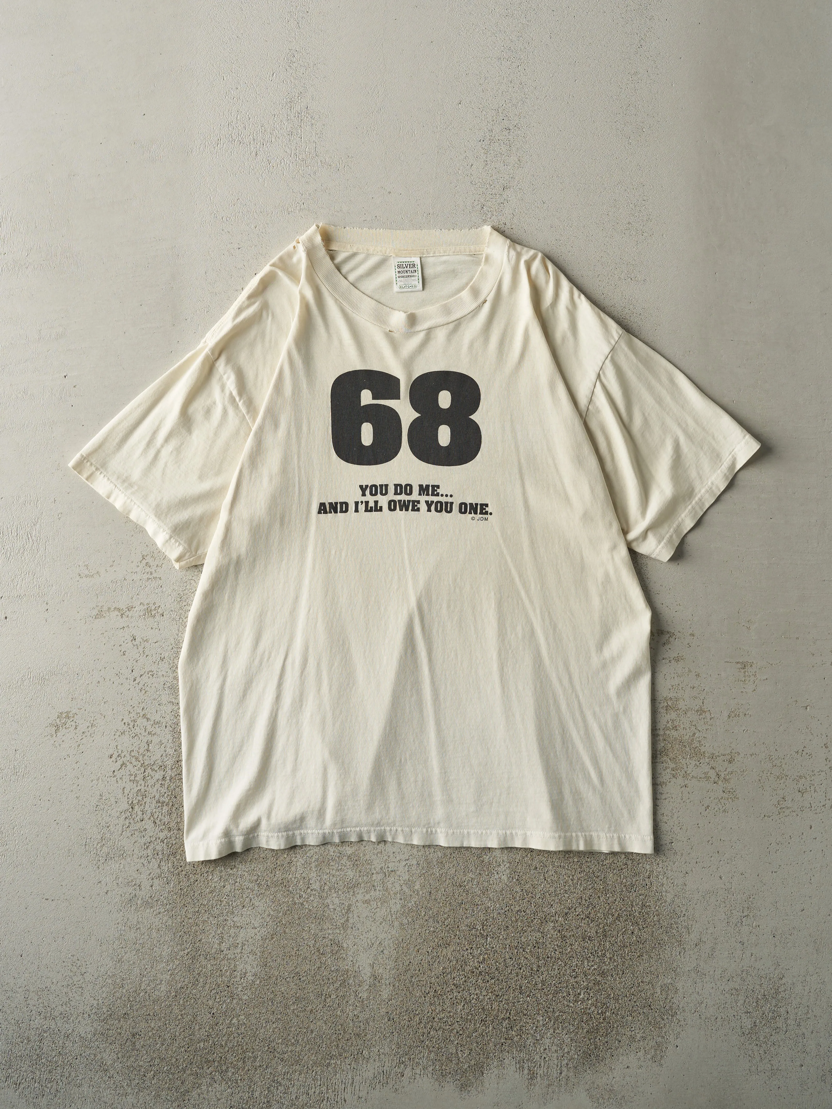 Vintage 90s Beige "68" Slogan Tee (L/XL) sold by Rebalance Vintage