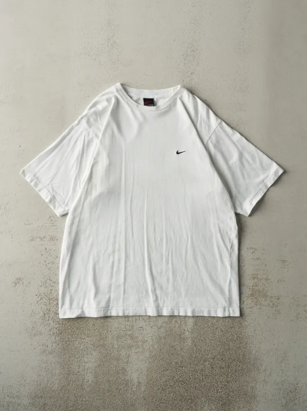 Vintage 90s White Embroidered Nike Swoosh Tee (M/L) sold by Rebalance Vintage