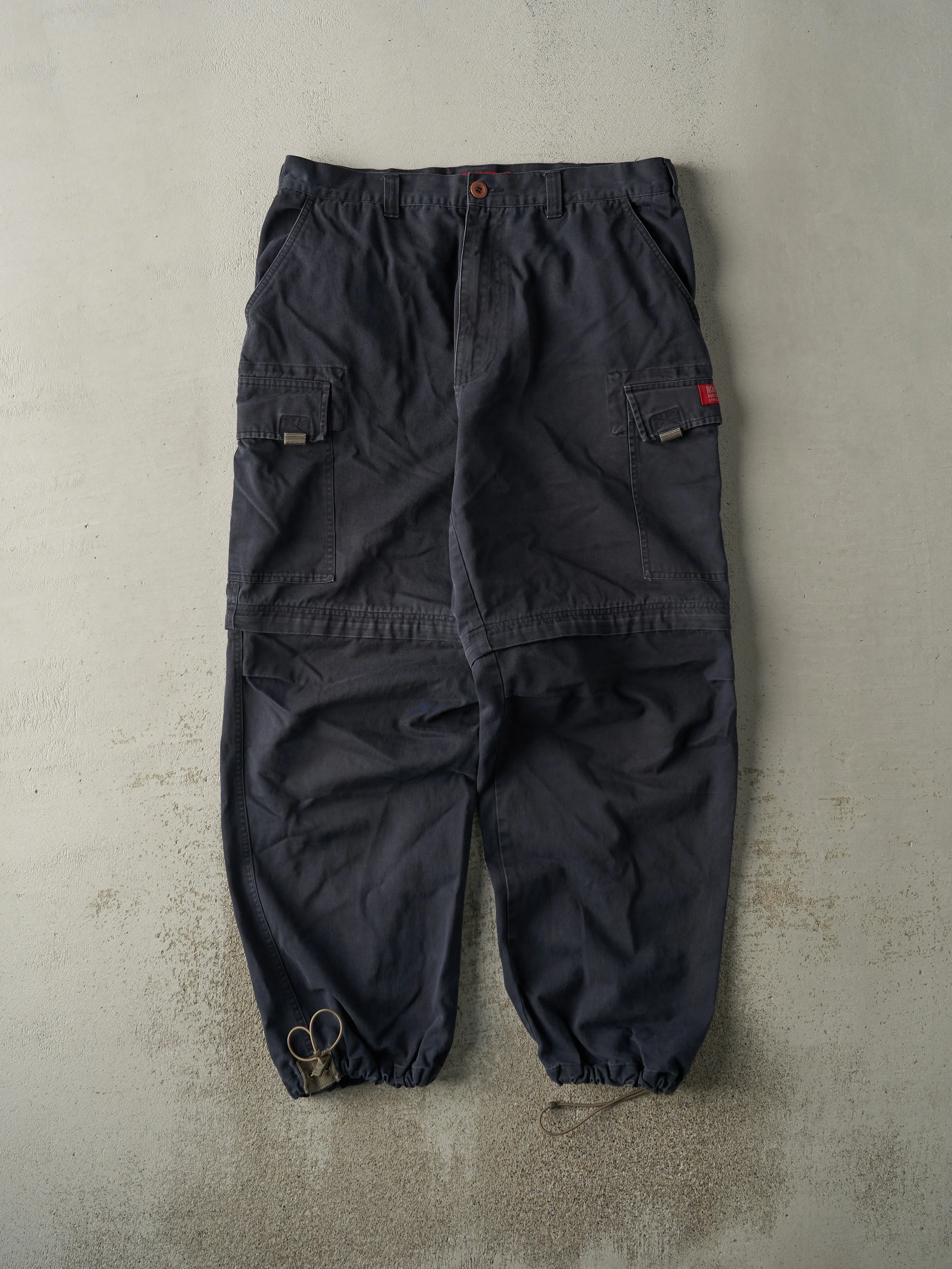 Vintage 90s Navy Blue Roots Jeans Zip Off Cargo Pants (36x31.5) sold by Rebalance Vintage