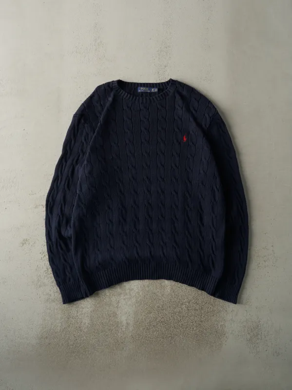 Vintage 90s Navy Blue Embroidered Polo Cable Knit Pullover (XL/XXL) sold by Rebalance Vintage