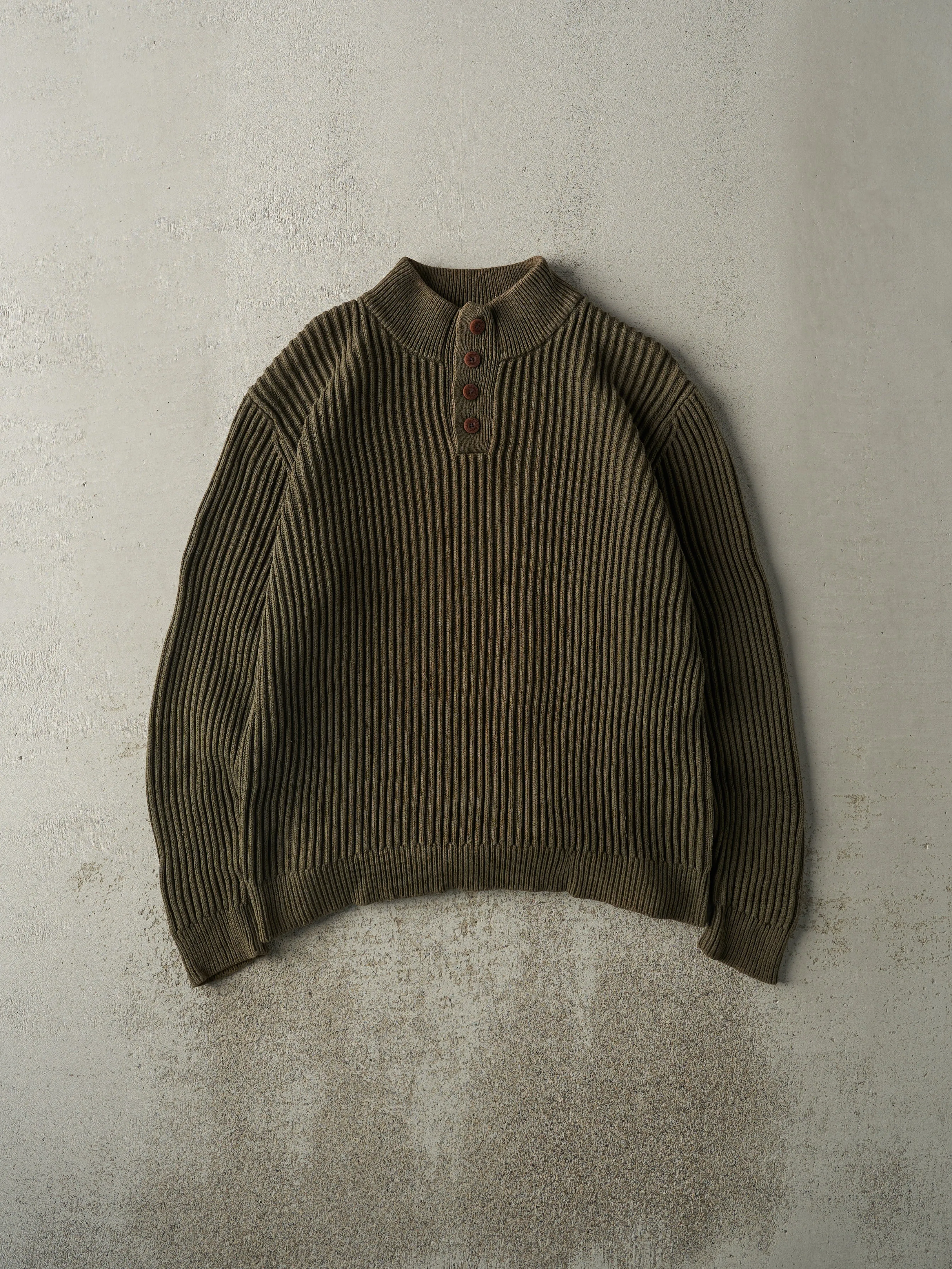 Vintage 90s Green Quarter Button Textrured Knit (L) sold by Rebalance Vintage