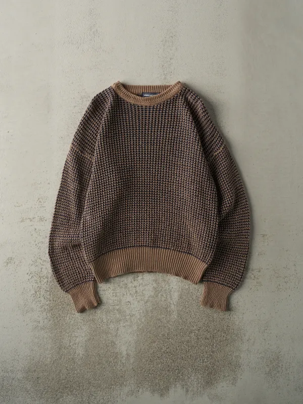 Vintage Y2K Beige & Navy Textured Knit Pullover (M) sold by Rebalance Vintage