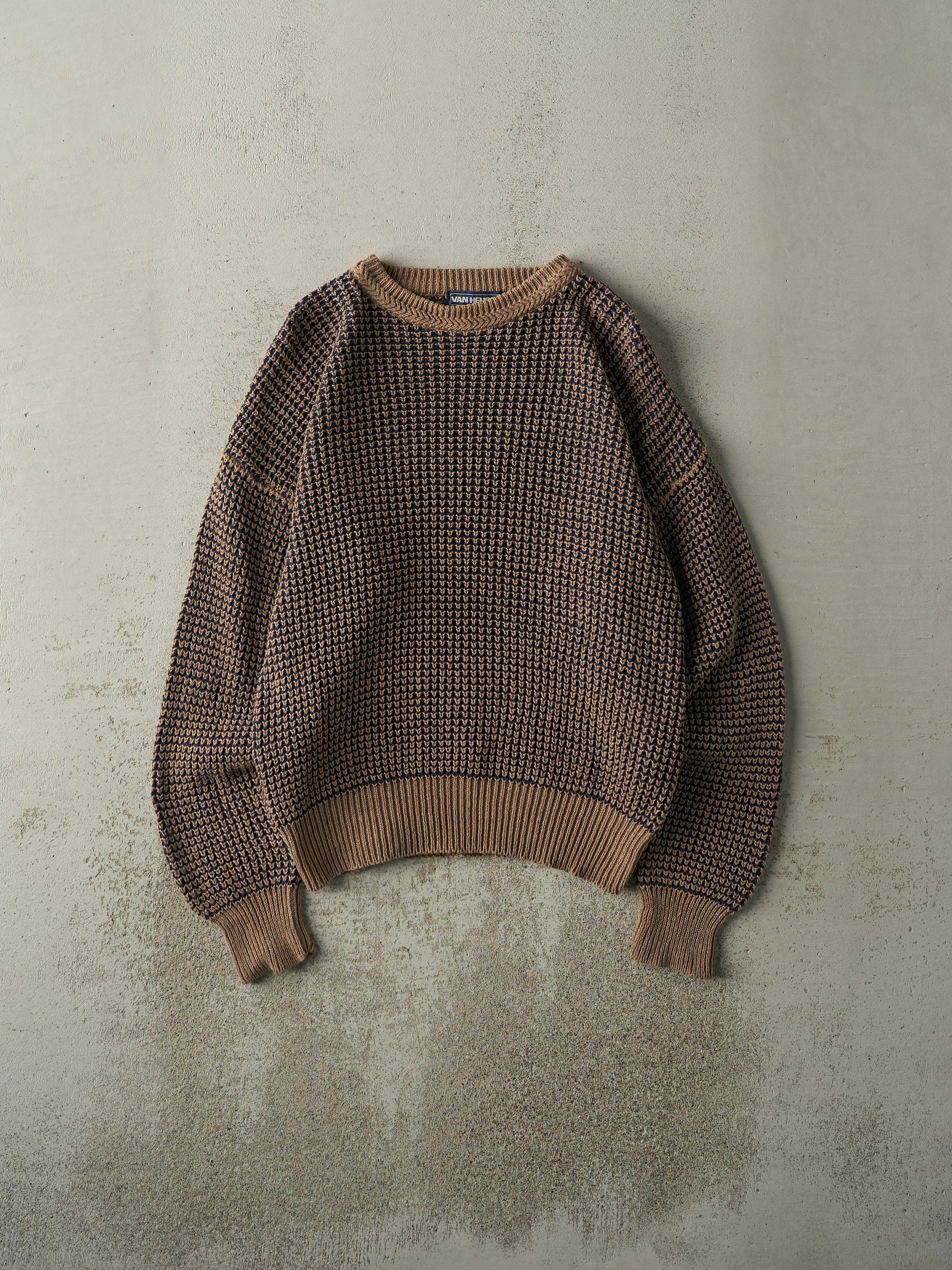 Vintage Y2K Beige & Navy Textured Knit Pullover (M) sold by Rebalance Vintage