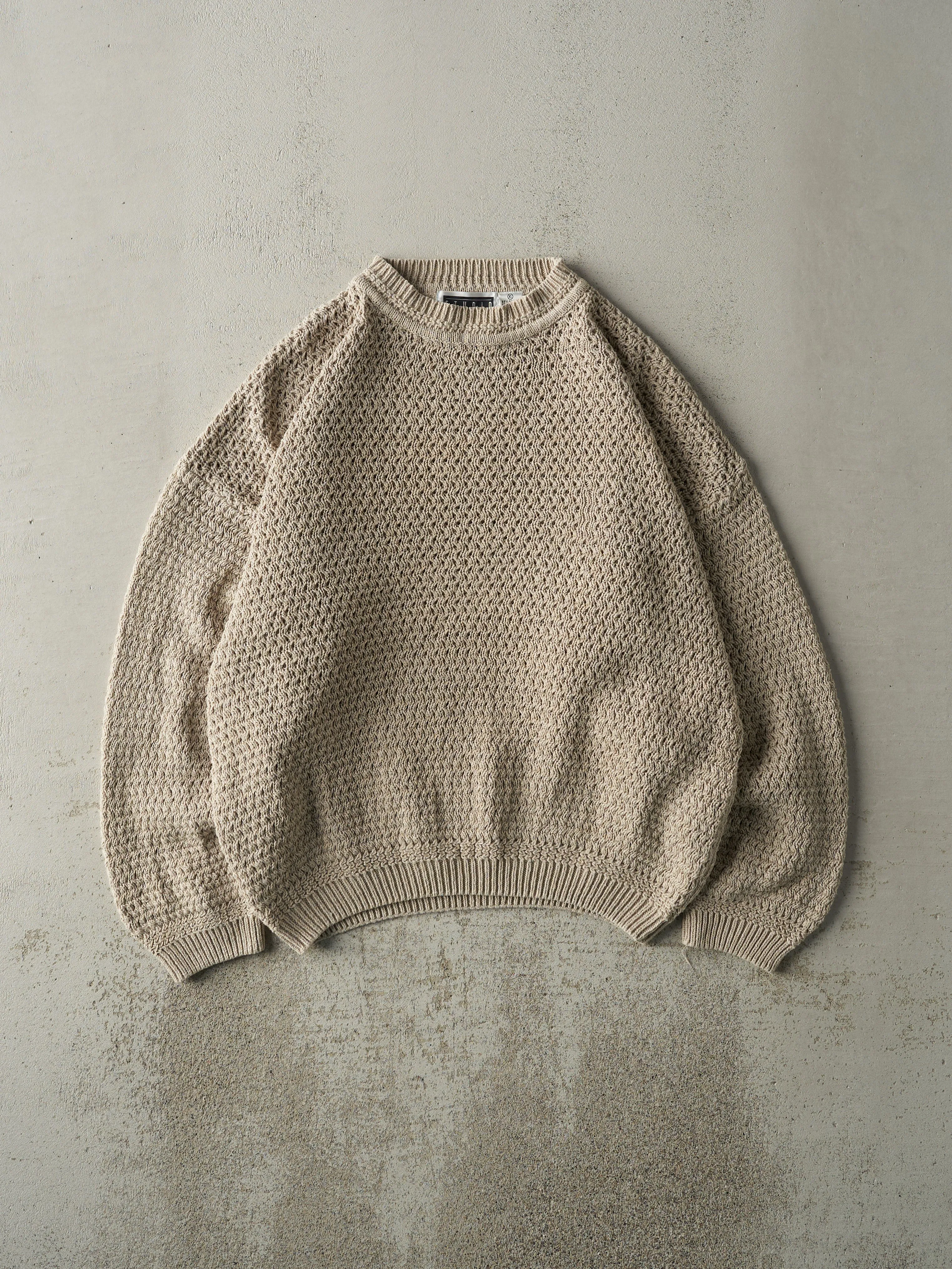 Vintage Y2K Beige Weave Patterned Knit Pullover (XL) sold by Rebalance Vintage