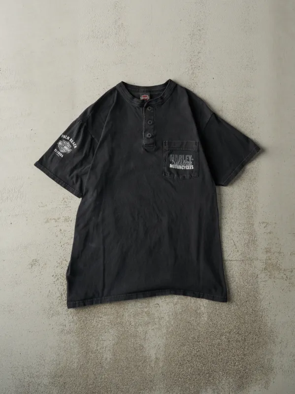 Vintage 98' Black Palm Beach FL Harley Davidson Quarter Button Pocket Tee (S) sold by Rebalance Vintage