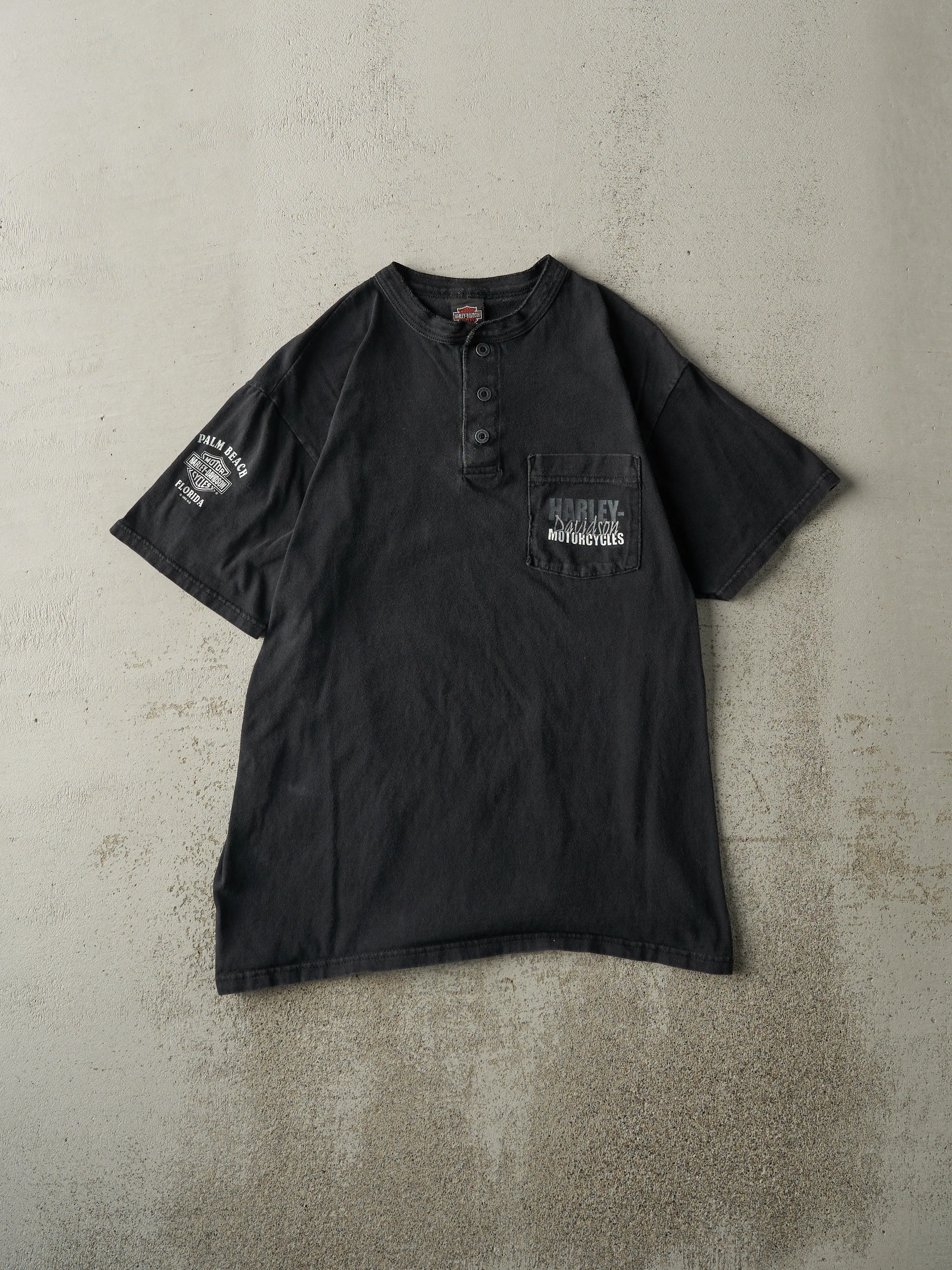 Vintage 98' Black Palm Beach FL Harley Davidson Quarter Button Pocket Tee (S/M) sold by Rebalance Vintage