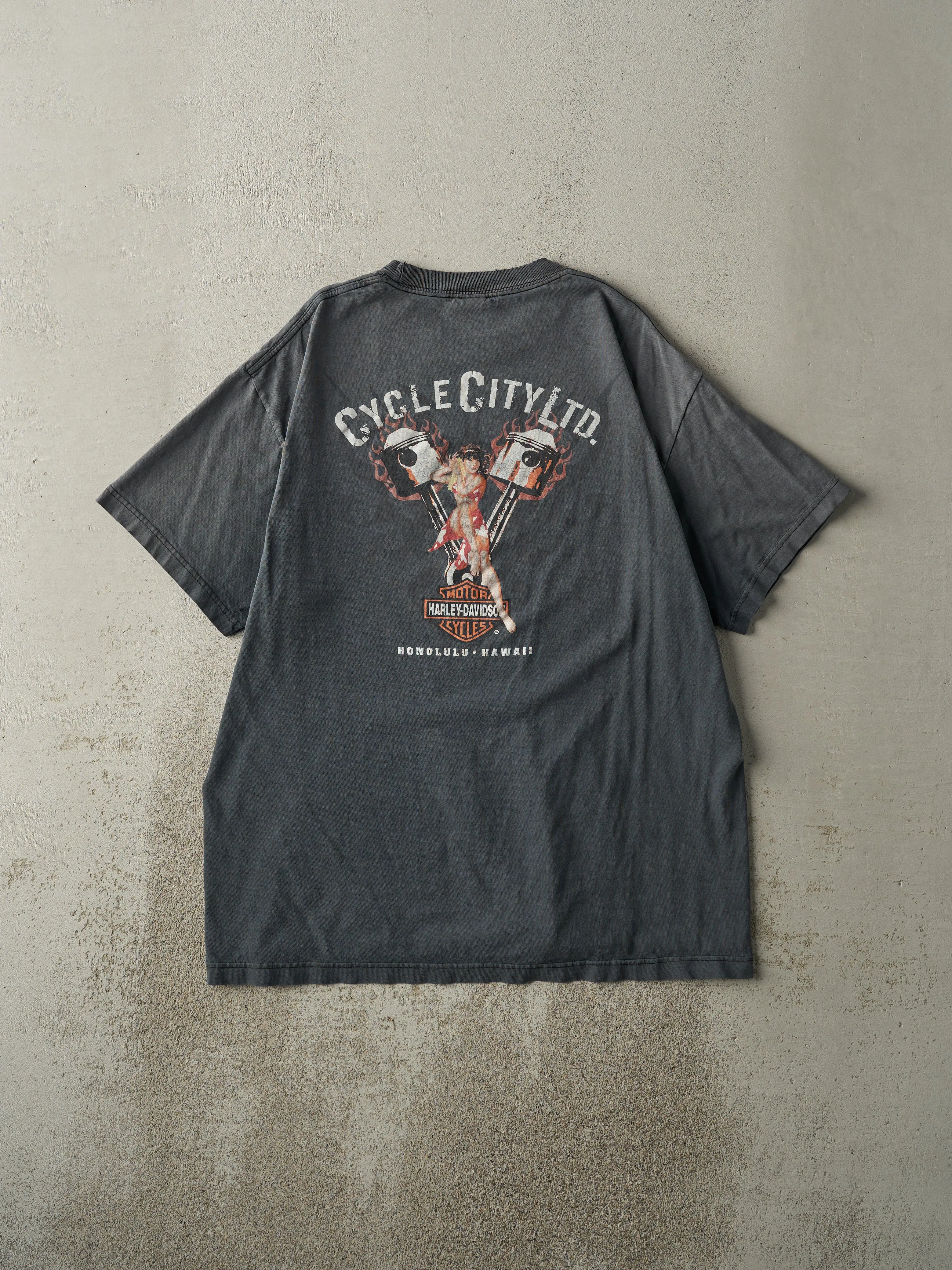 Vintage Y2K Charcoal Grey Honolulu Hawaii Harley Davidson Tee (L) sold by Rebalance Vintage