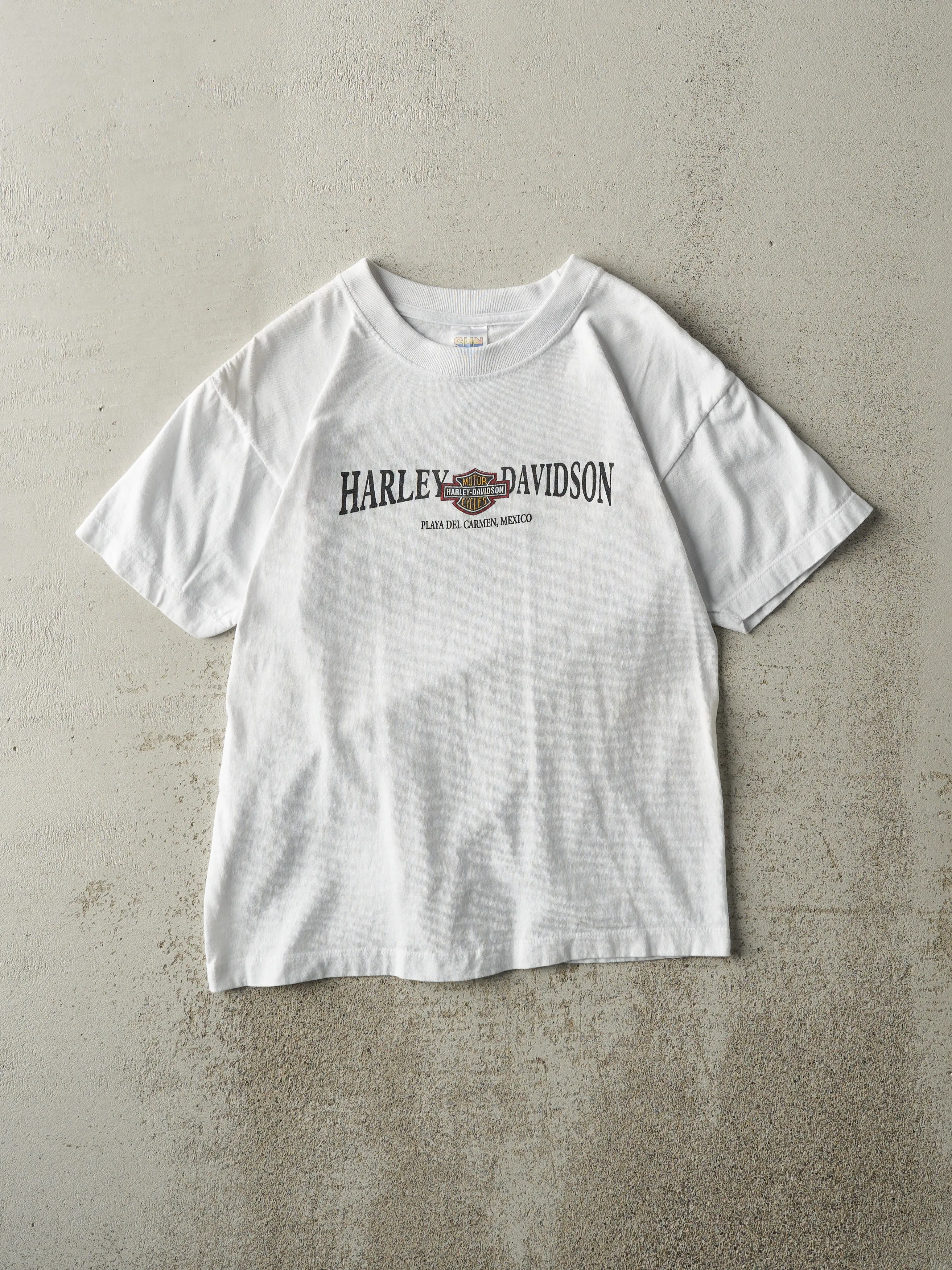 Vintage 90s White Playa Del Carmen Harley Davidson Tee (S) sold by Rebalance Vintage