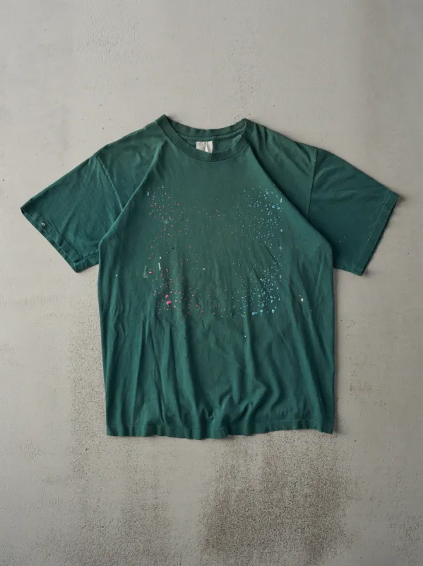 Vintage 90s Forest Green Faded Paint Splatter Tee (M) sold by Rebalance Vintage
