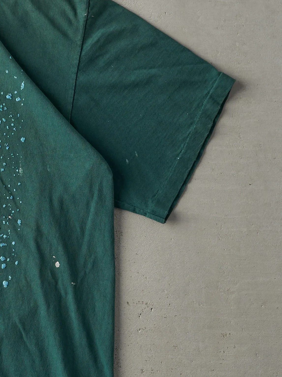 Vintage 90s Forest Green Faded Paint Splatter Tee (M) sold by Rebalance Vintage product image thumbnail 3