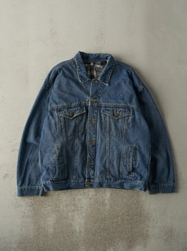 Vintage Y2K Dark Wash Embroidered Flannel Lined Denim Jacket (L) sold by Rebalance Vintage