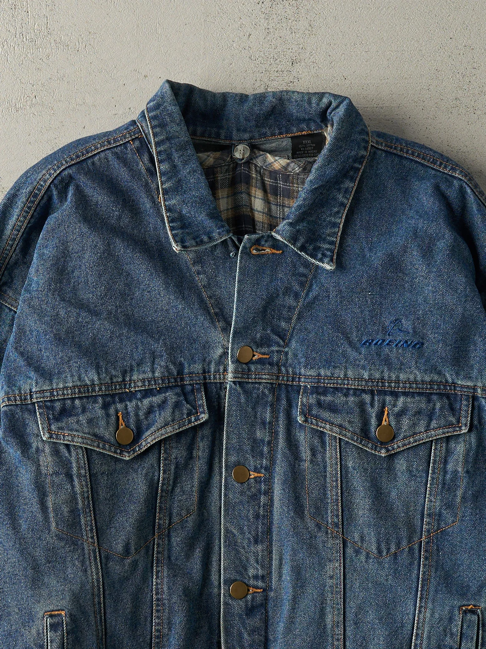 Vintage Y2K Dark Wash Embroidered Flannel Lined Denim Jacket (L) sold by Rebalance Vintage product image thumbnail 3