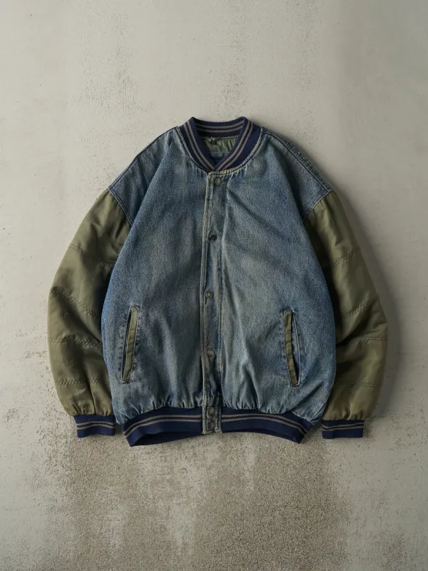 Vintage 90s Blue & Green Denim Bomber Jacket (L) sold by Rebalance Vintage