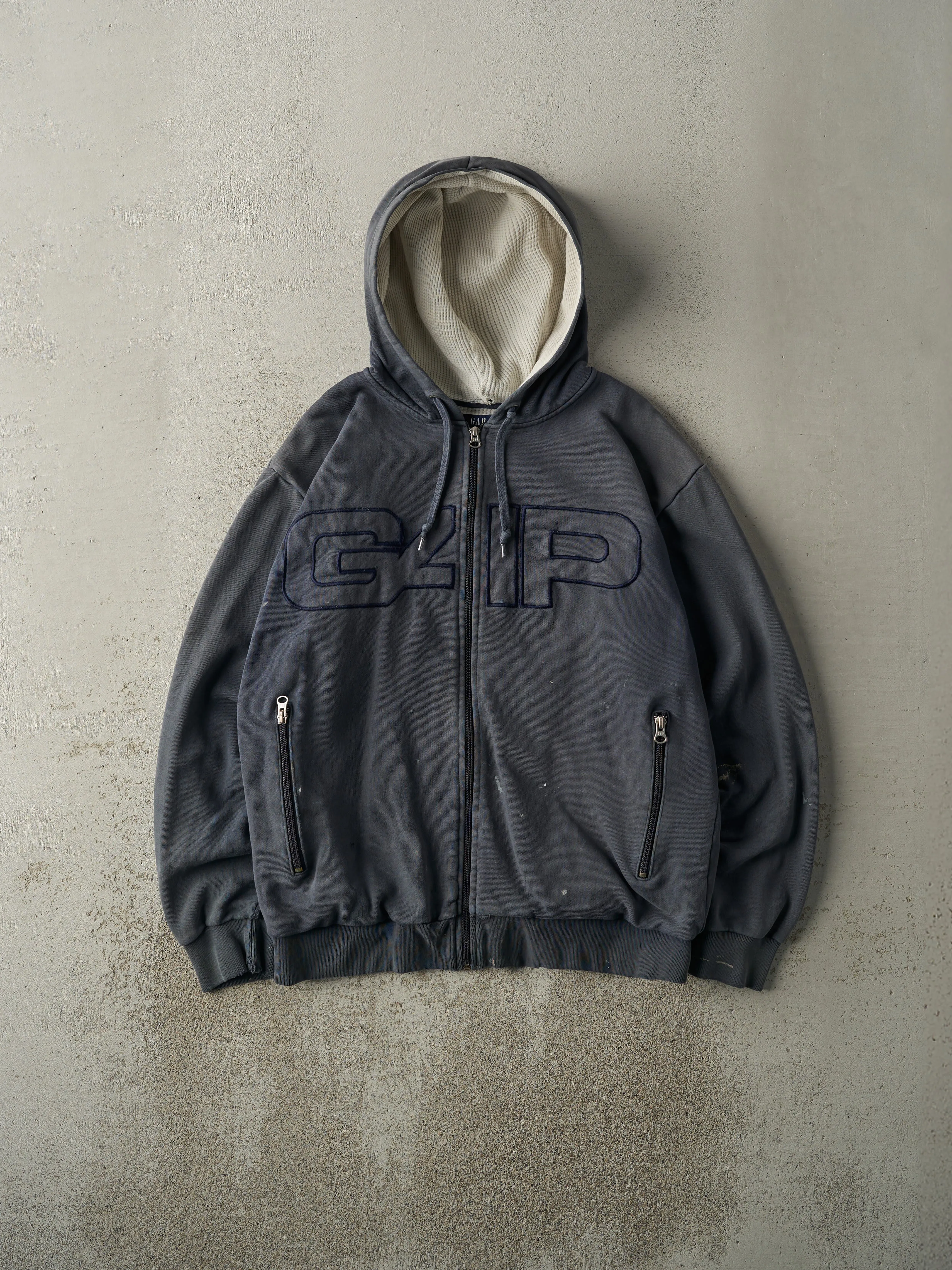 Vintage 90s Sun Faded Navy Gap Thermal Lined Hoodie (M) sold by Rebalance Vintage