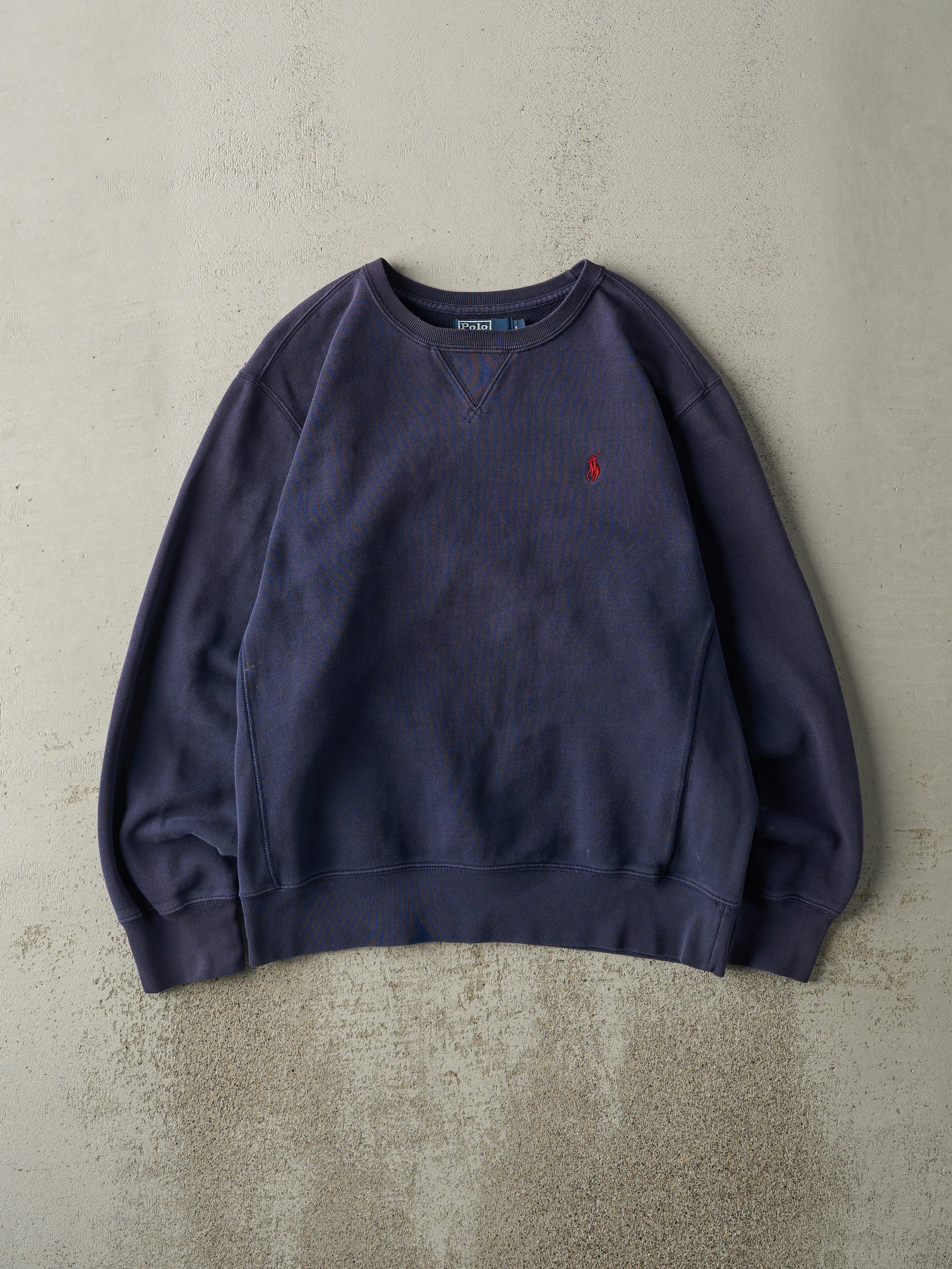 Vintage 90s Navy Blue Embroidered Polo Crewneck (L) sold by Rebalance Vintage