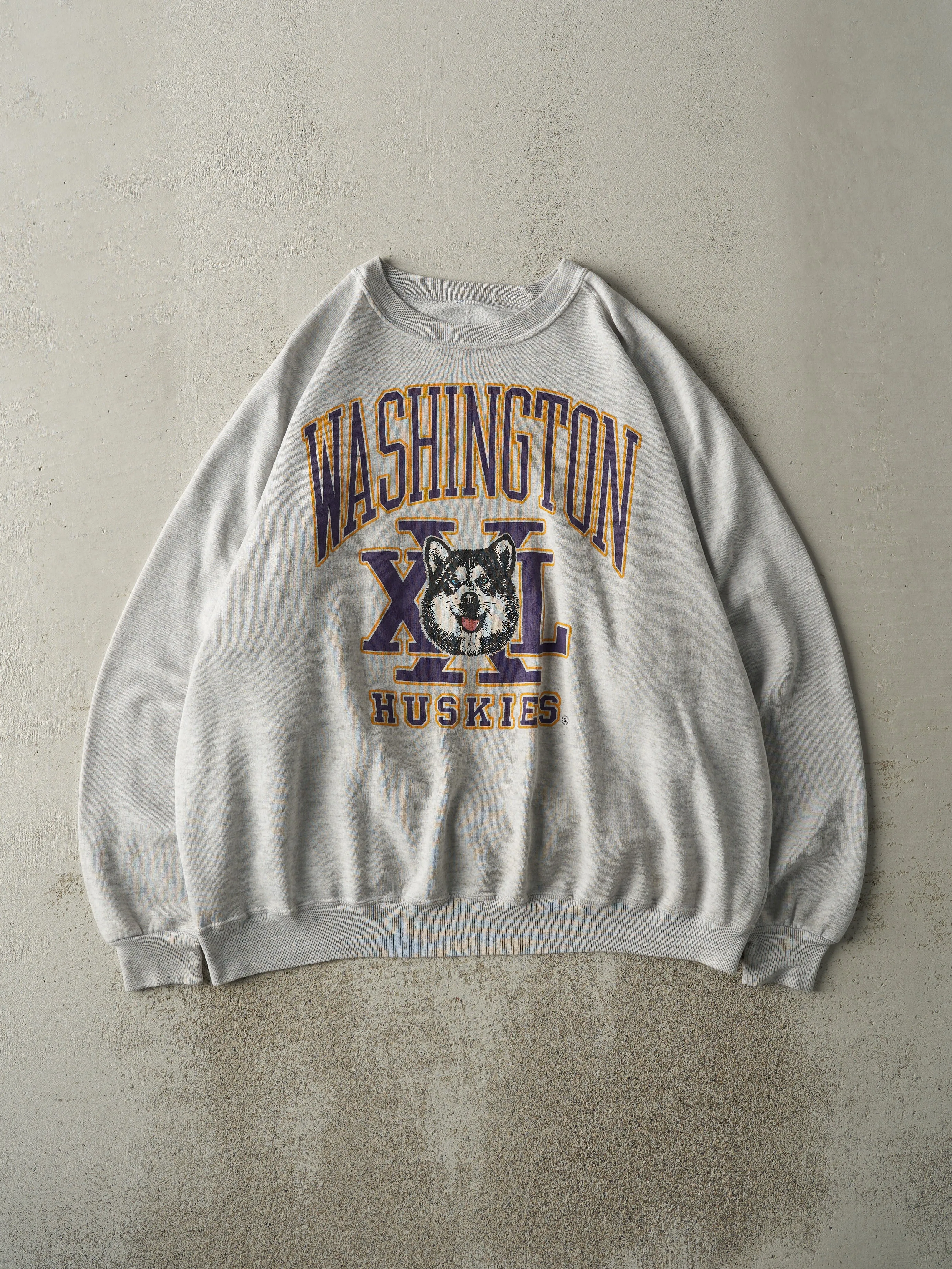 Vintage 90s Heather Grey Washington Huskies Crewneck (XXL) sold by Rebalance Vintage
