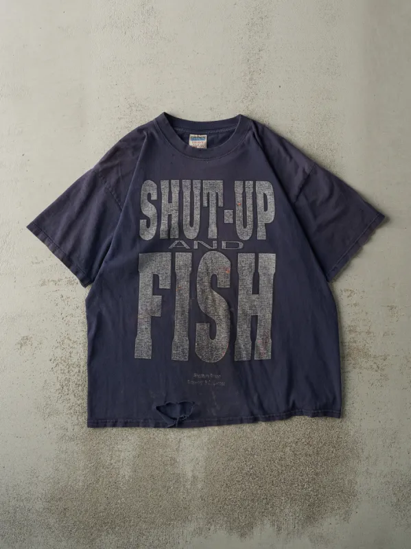 Vintage Y2K Navy Blue "Shut-Up And Fish" Tee (L) sold by Rebalance Vintage