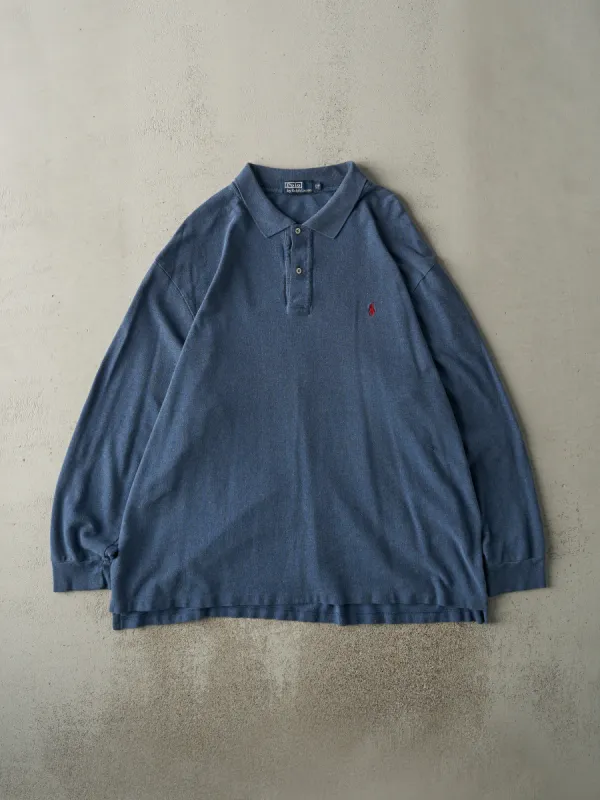 Vintage Y2K Blue Polo Quarter Button Polo Long Sleeve (XXXL) sold by Rebalance Vintage