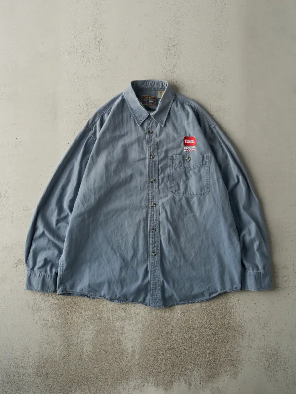 Vintage 90s Slate Blue Embroidered Toro Button Up (XL) sold by Rebalance Vintage