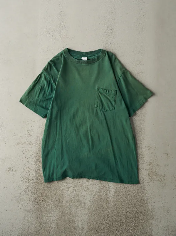 Vintage 90s Sun Faded Green Blank Pocket Tee (M) sold by Rebalance Vintage