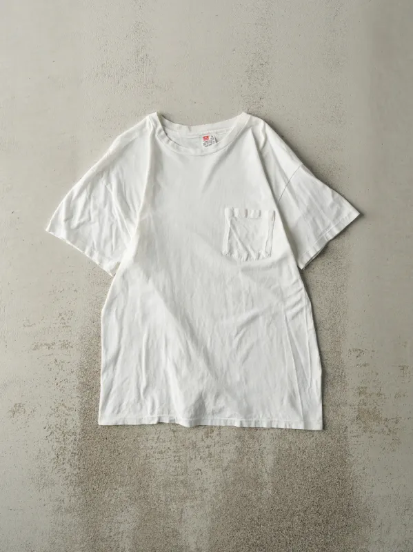 Vintage 80s White Blank Single Stitch Pocket Tee (S) sold by Rebalance Vintage