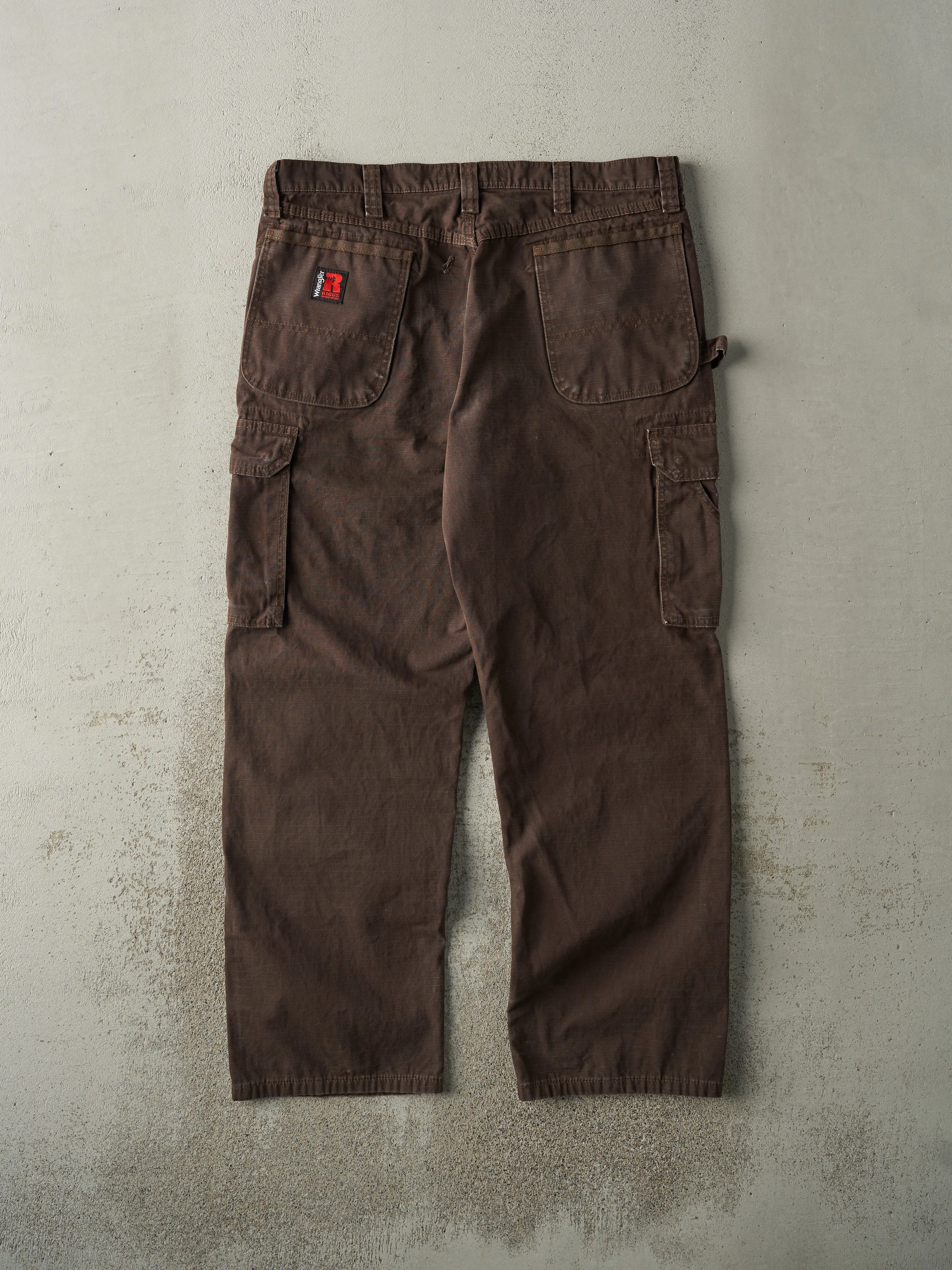 Vintage 90s Brown Wrangler Riggs Double Knee Carpenter Ripstop Pants (36x31) sold by Rebalance Vintage product image thumbnail 3