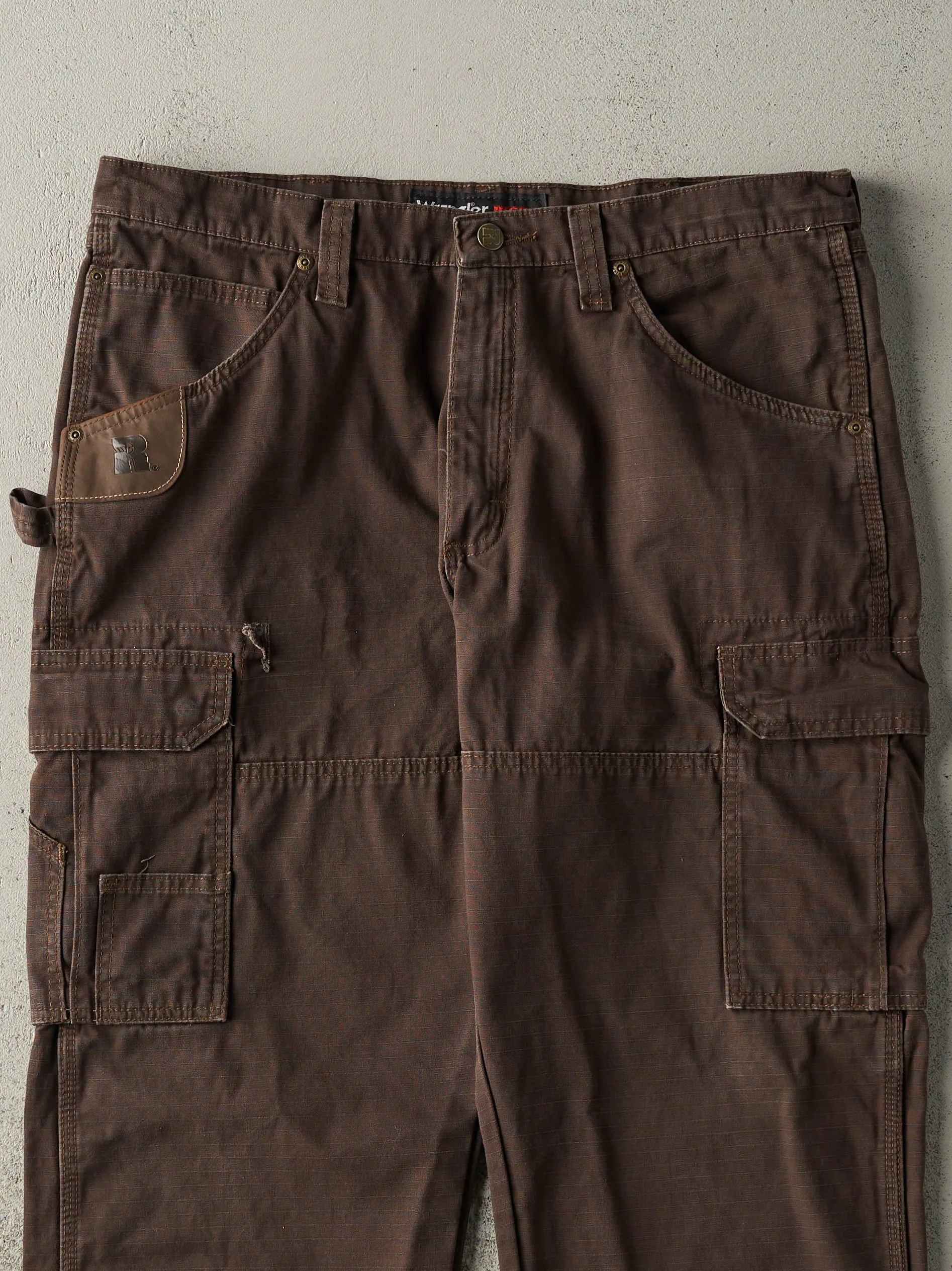 Vintage 90s Brown Wrangler Riggs Double Knee Carpenter Ripstop Pants (36x31) sold by Rebalance Vintage product image thumbnail 4