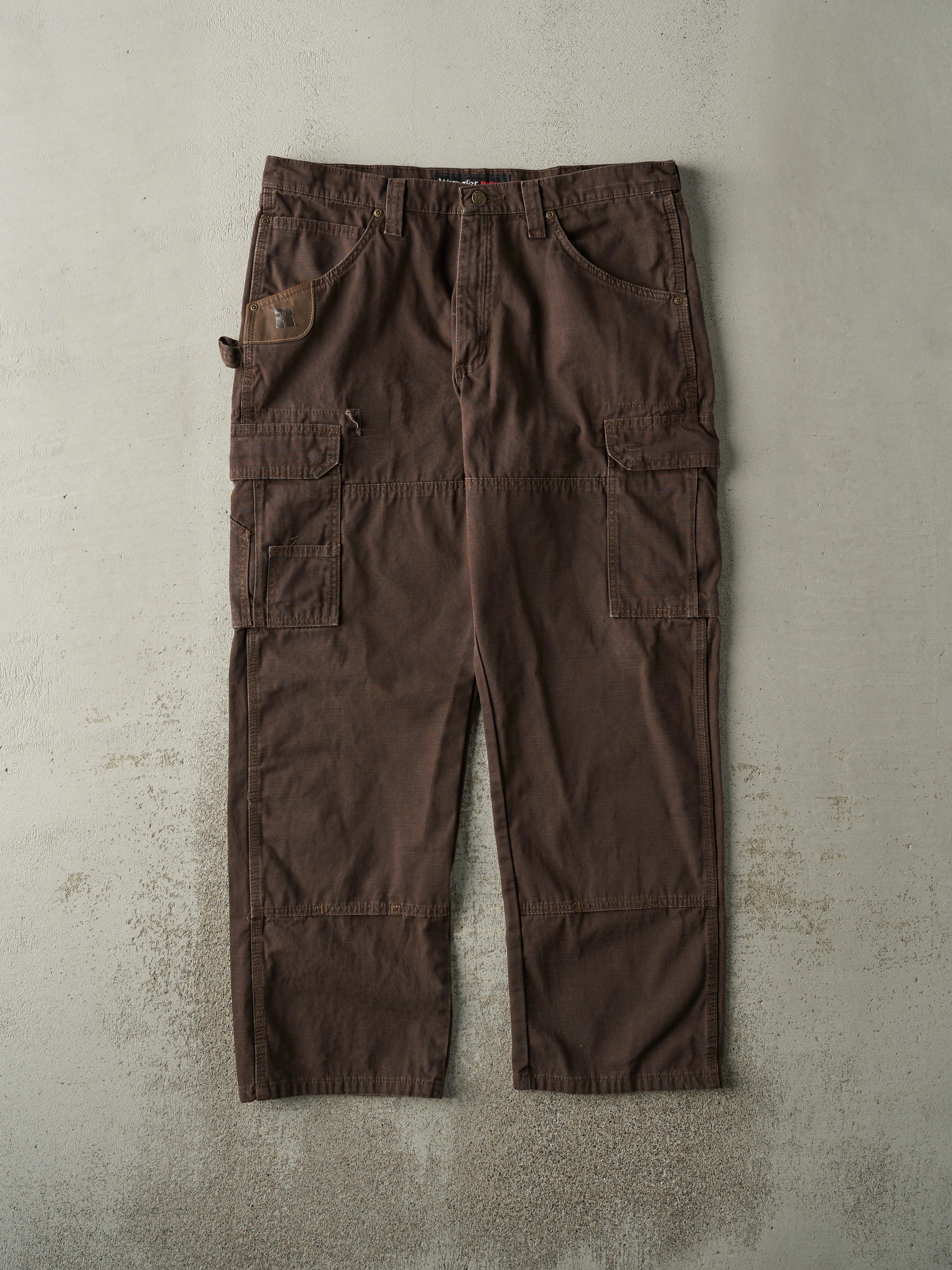 Vintage 90s Brown Wrangler Riggs Double Knee Carpenter Ripstop Pants (36x31) sold by Rebalance Vintage