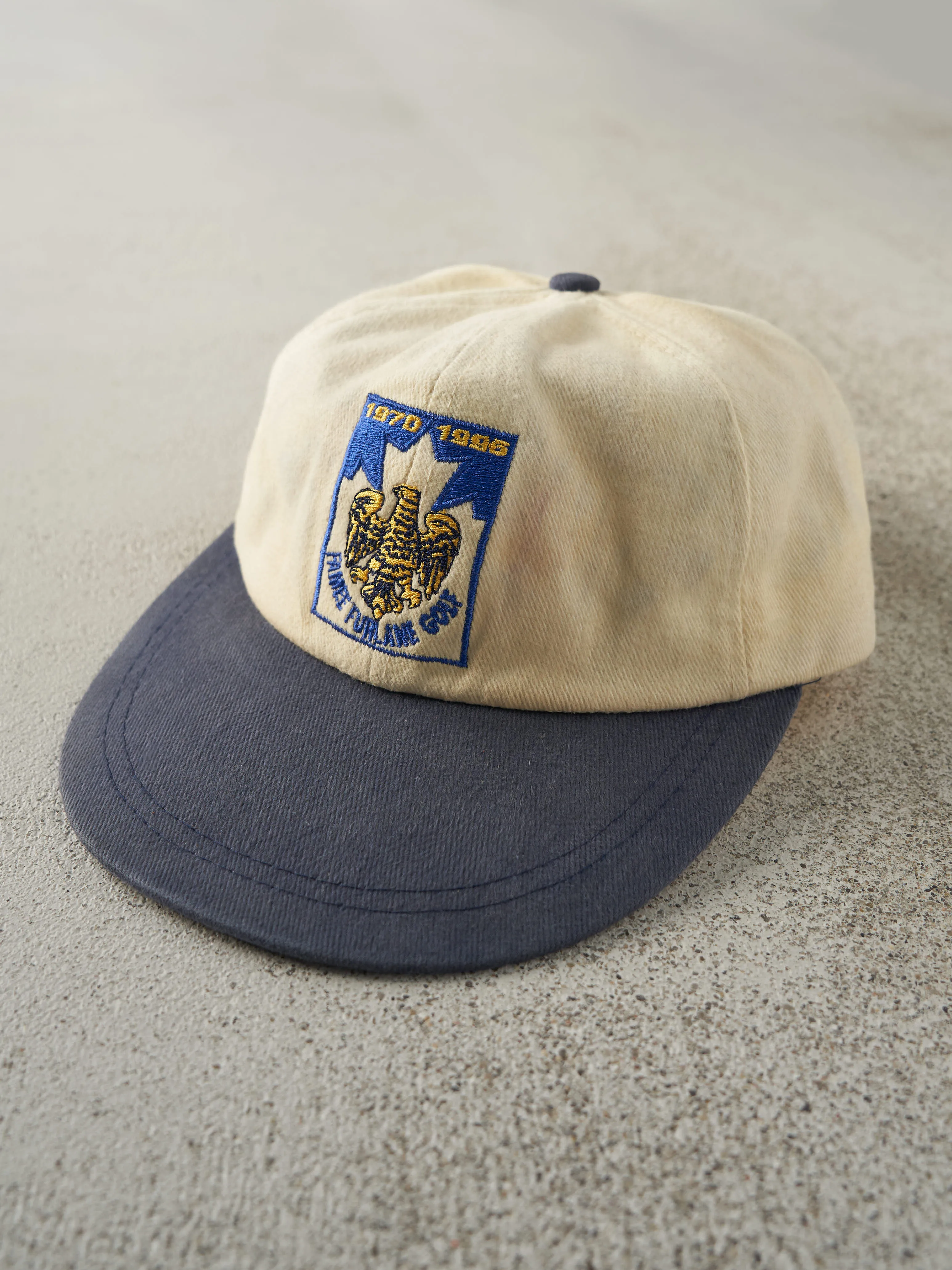 Vintage 96' Beige & Blue Embroidered Golf Leather Strap Back Hat sold by Rebalance Vintage product image thumbnail 2