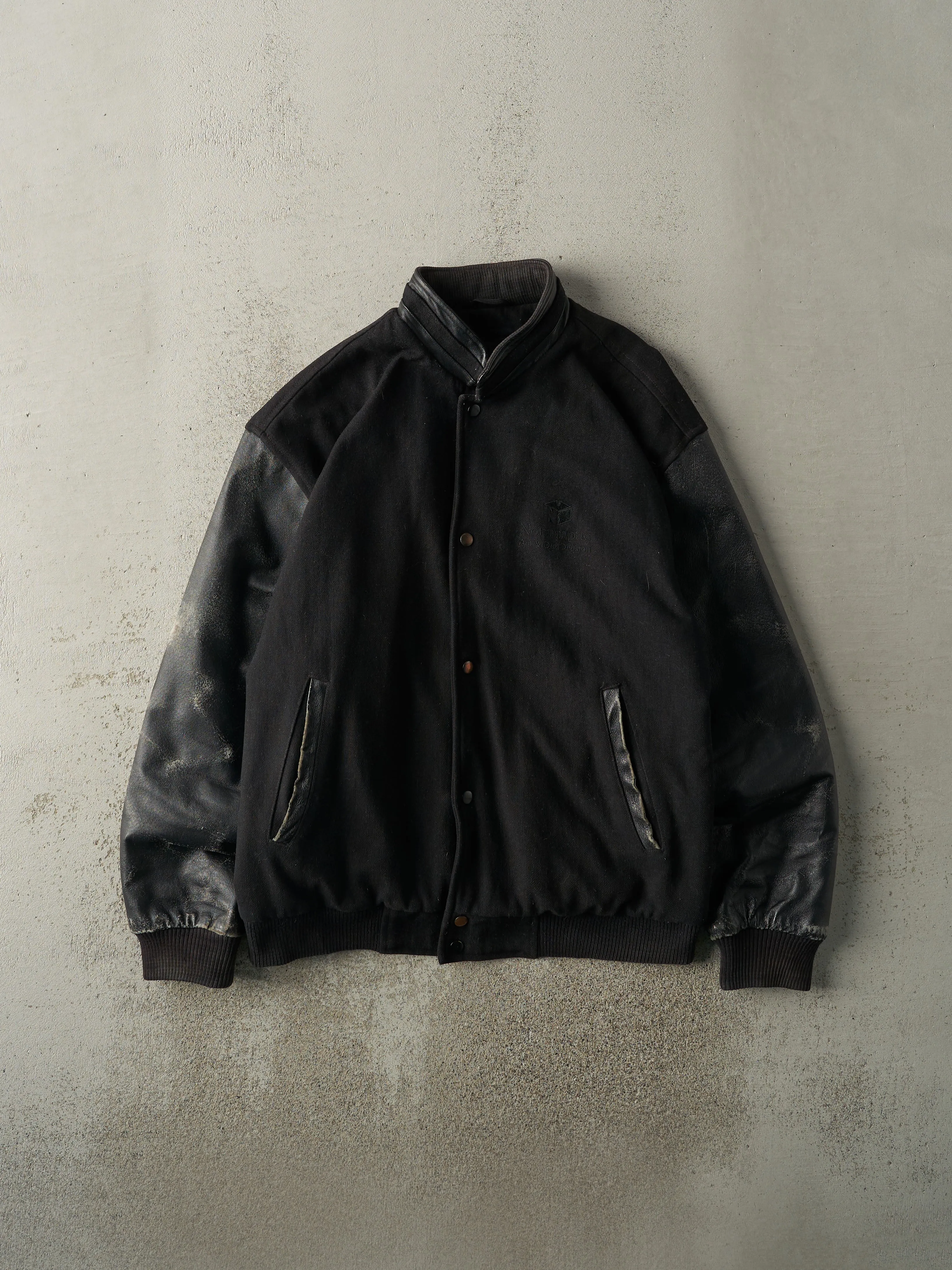 Vintage 90s Black Embroidered Varsity Jacket (L) sold by Rebalance Vintage