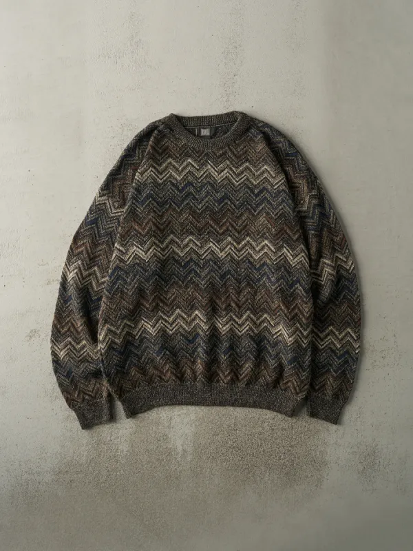 Vintage 90s Brown, Beige & Navy Zig Zag Knit (XL) sold by Rebalance Vintage