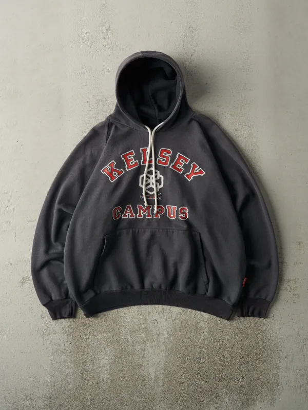 Vintage 90s Charcoal Grey Kelsey Campus Hoodie (L) sold by Rebalance Vintage