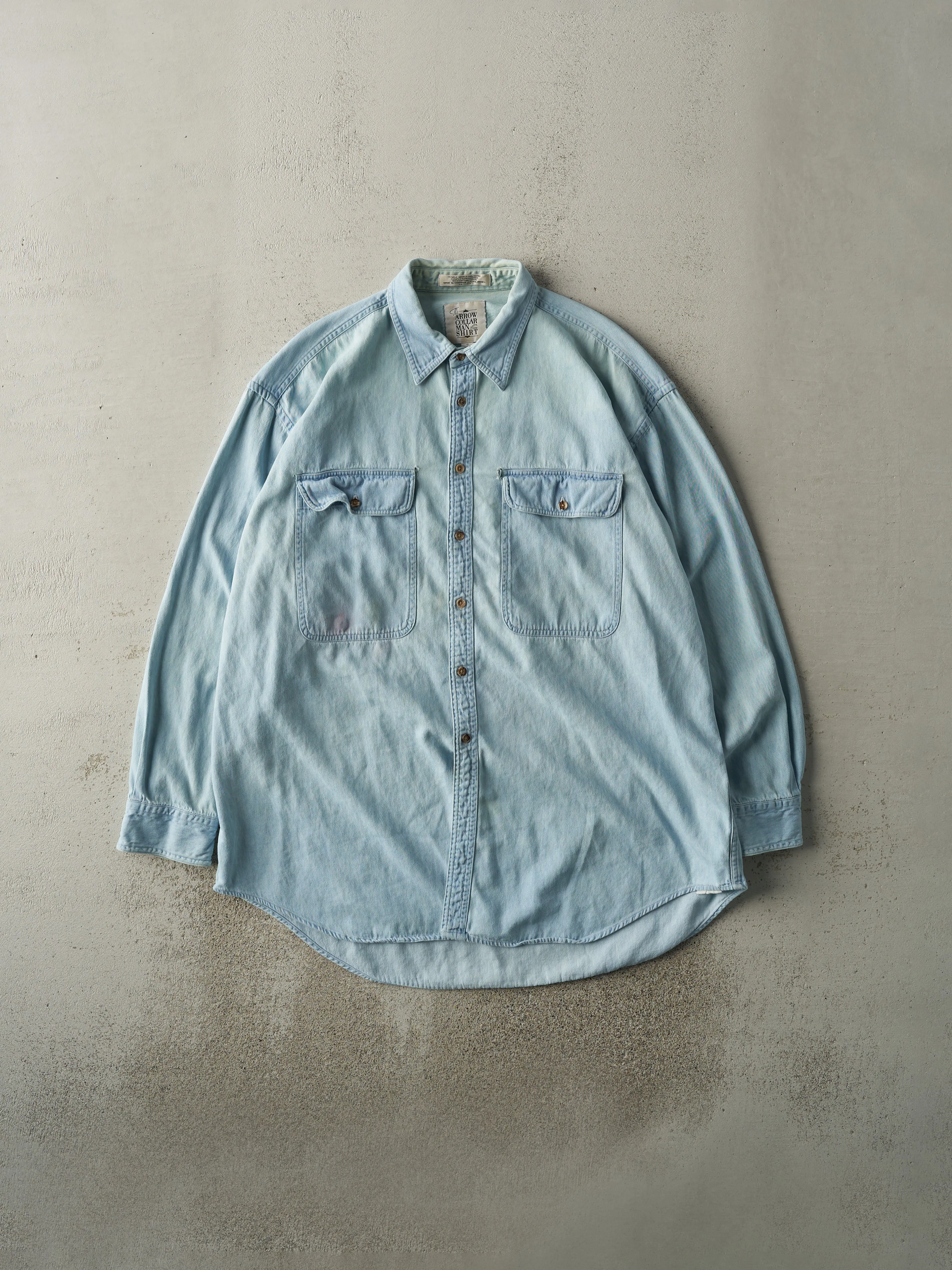 Vintage 90s Light Wash Denim Button Up (L) sold by Rebalance Vintage