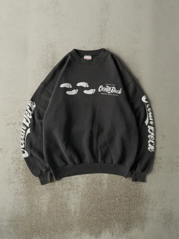 Vintage 90s Faded Black Ocean Deck Daytona Beach Florida Crewneck (M) sold by Rebalance Vintage