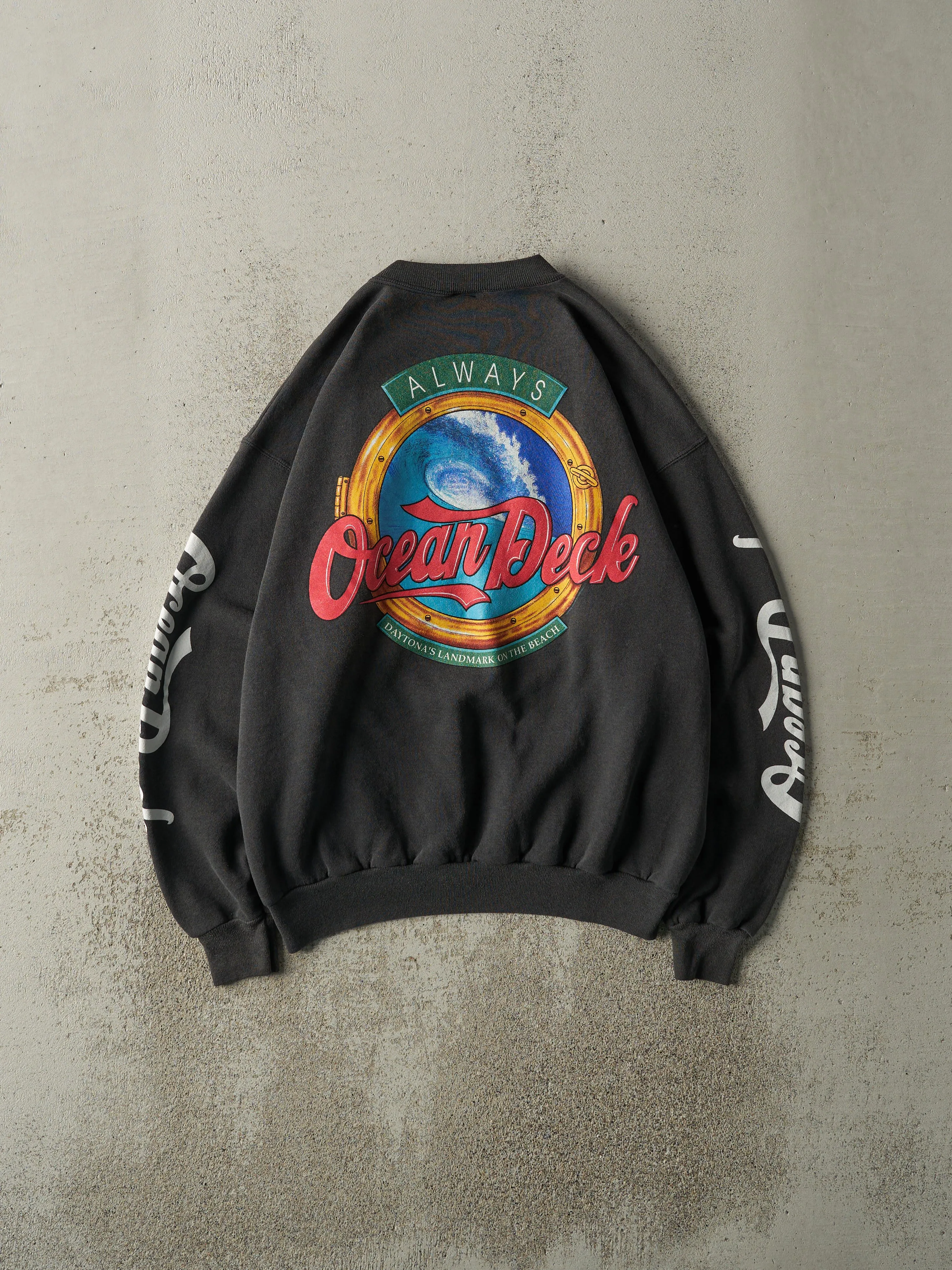 Vintage 90s Faded Black Ocean Deck Daytona Beach Florida Crewneck (M) sold by Rebalance Vintage product image thumbnail 2
