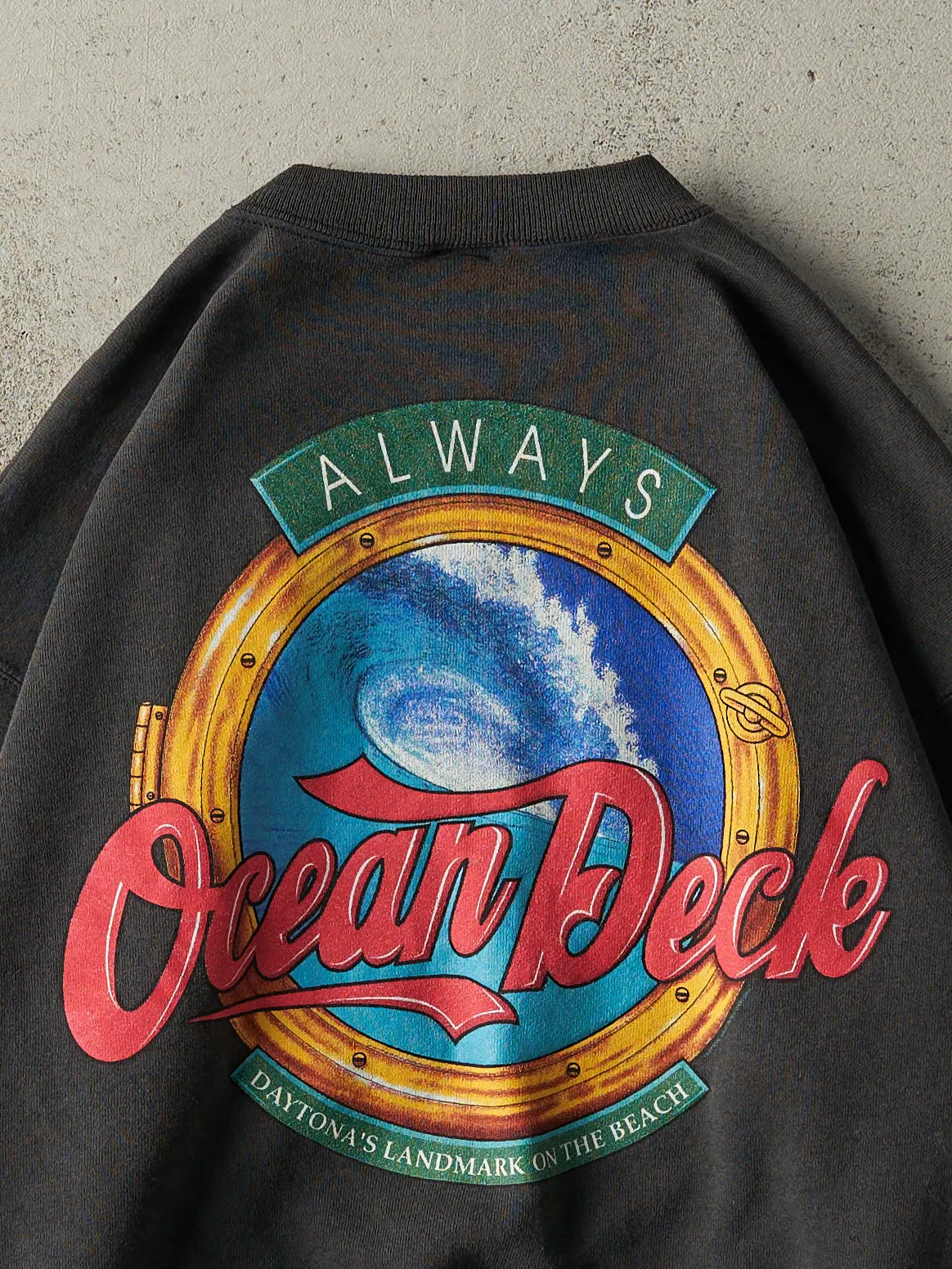 Vintage 90s Faded Black Ocean Deck Daytona Beach Florida Crewneck (M) sold by Rebalance Vintage product image thumbnail 4