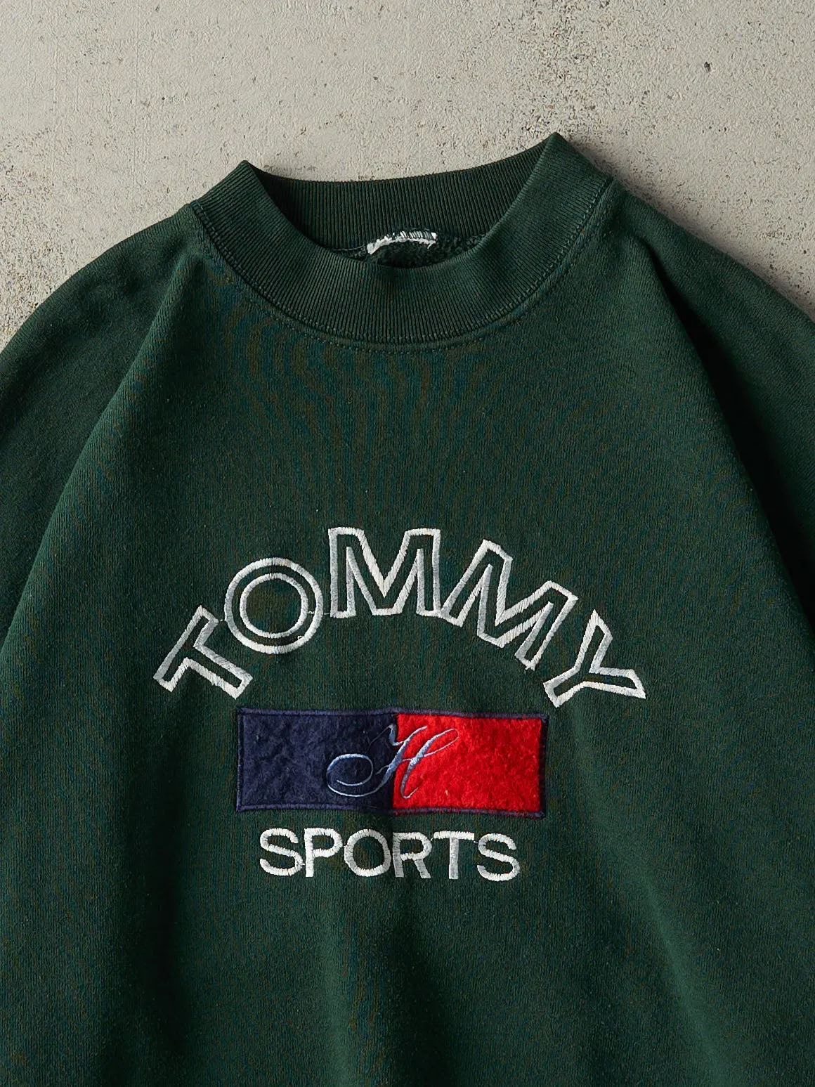 Vintage 90s Green Embroidered Tommy Hilfiger Sports Crewneck (L) sold by Rebalance Vintage product image thumbnail 2