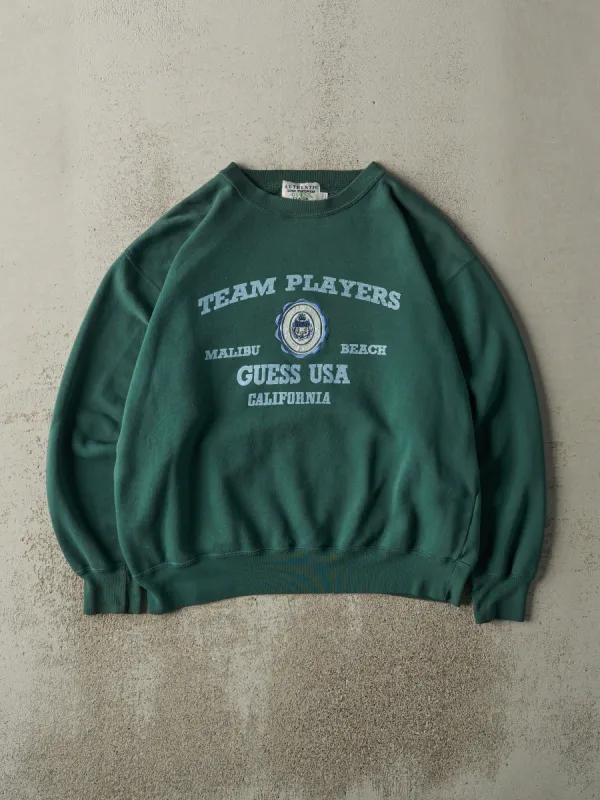 Vintage 90s Green Malibu Beach Guess USA Crewneck (L) sold by Rebalance Vintage